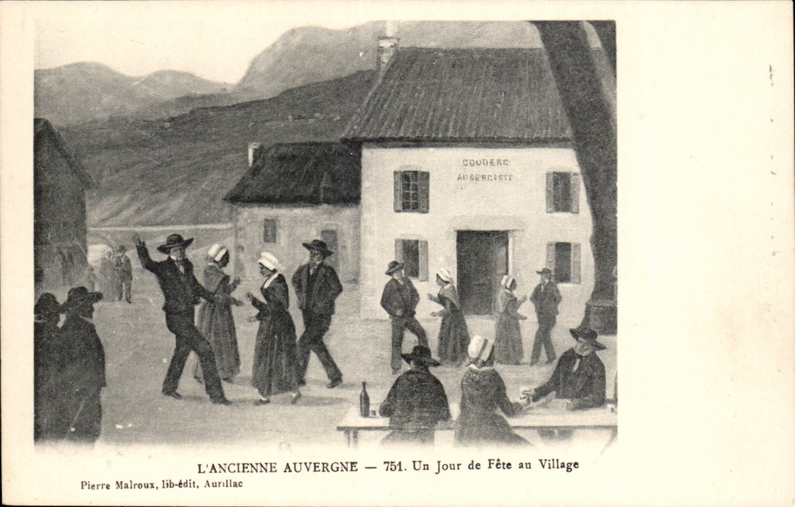 Old Auvergne - One feastday at the Village - Bouree - dance - music - wine T CPA