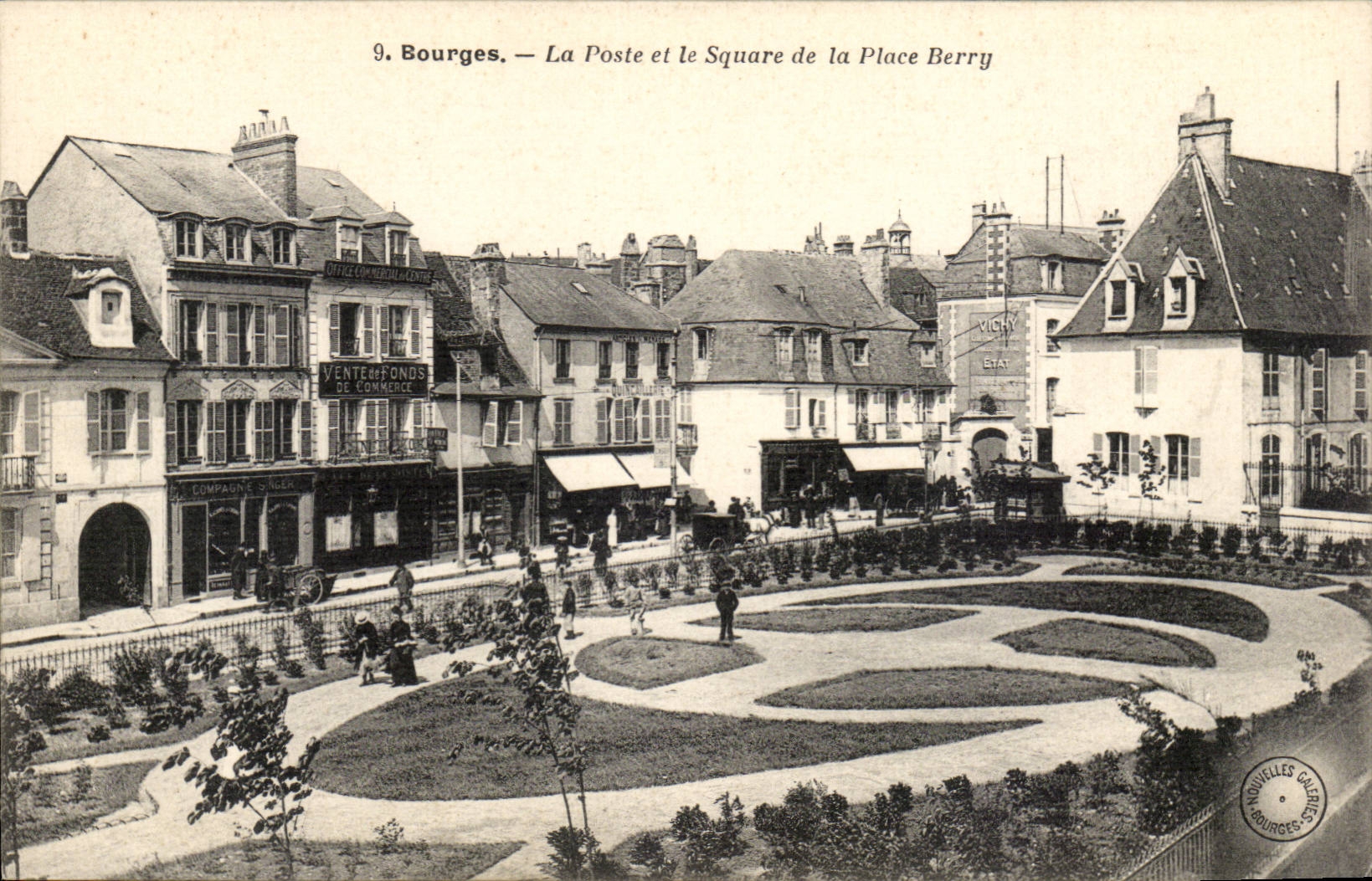 Bourges - La Poste and the Public garden of the Berry Place - CPA