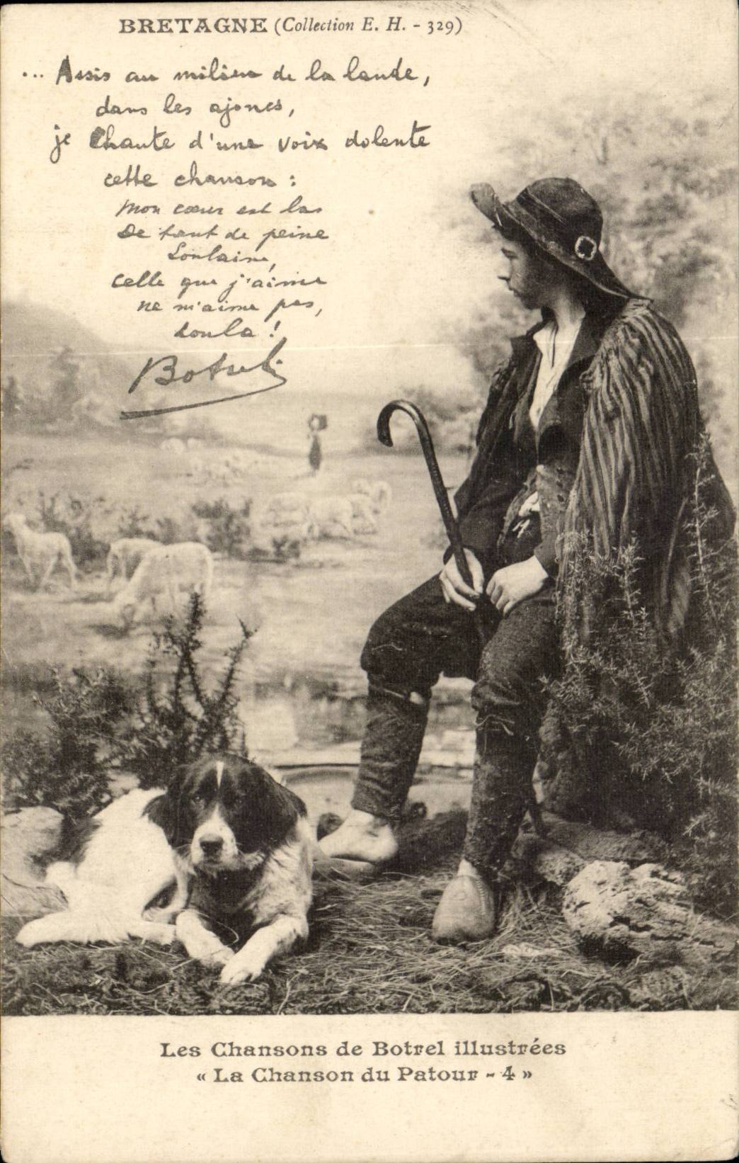 Fantasy - Man - Songs of Botrel - Brittany - Dog - dog - - CPA