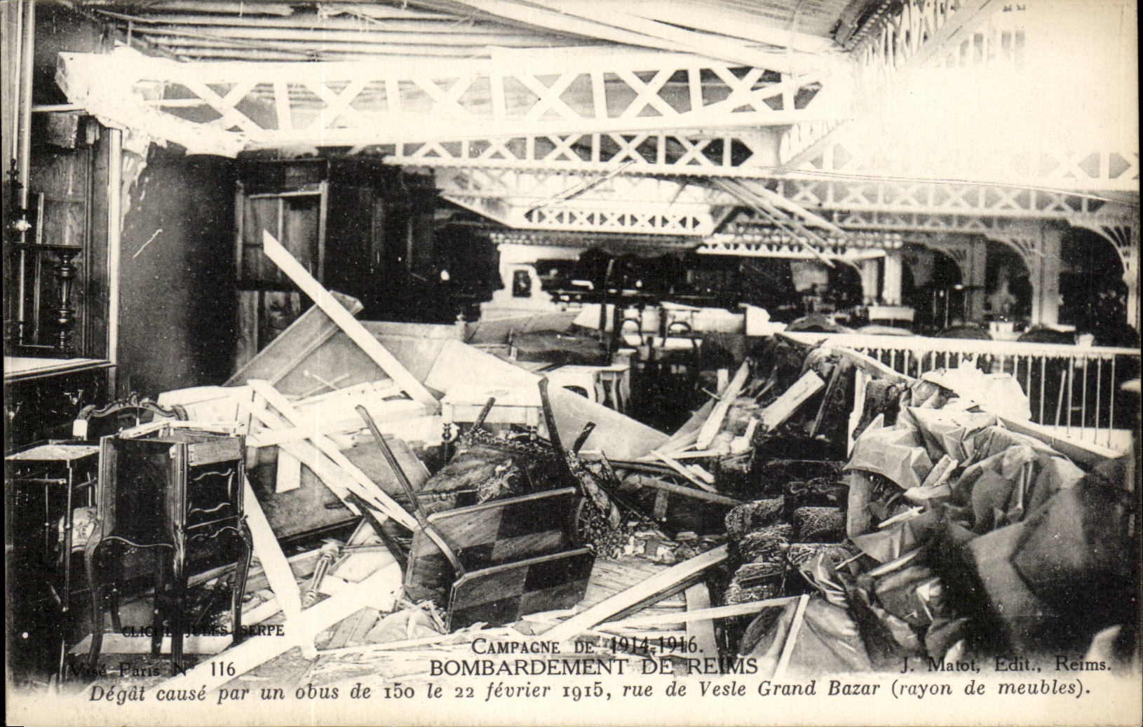 Reims - 1914 1916 old Partner - Bombardment of Reims - damage causes by blunt of 150 February 1915 CPA