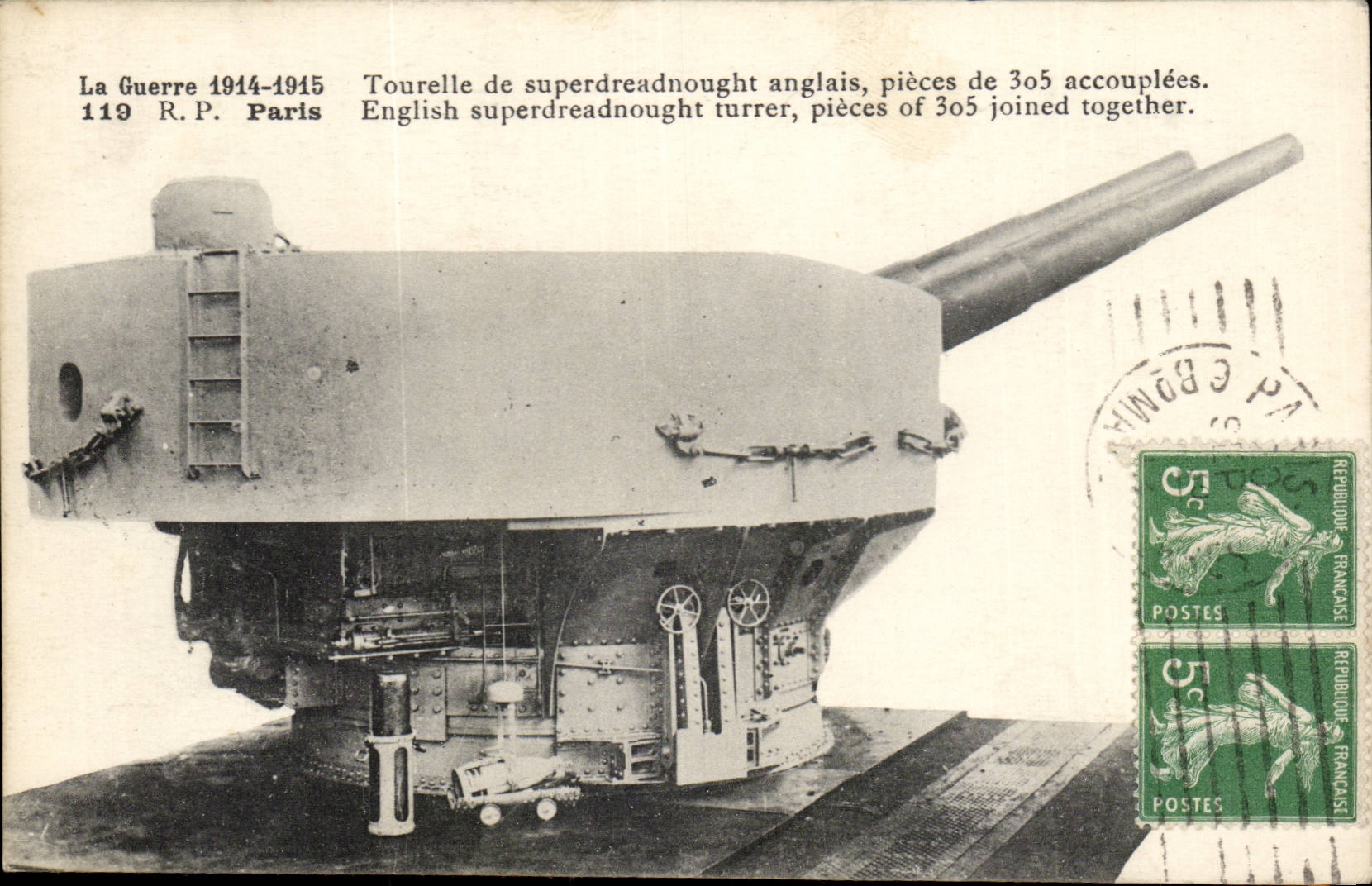 MMilitaria - War 1914 1915 - Turret of English Superdreadnought parts of 306 accouplees CPA