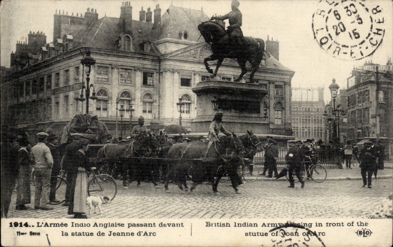 Paris - L'Armee Indo Anglaise passant devant la Statue Jeanne d'Arc - velo - cyclisme - CPA