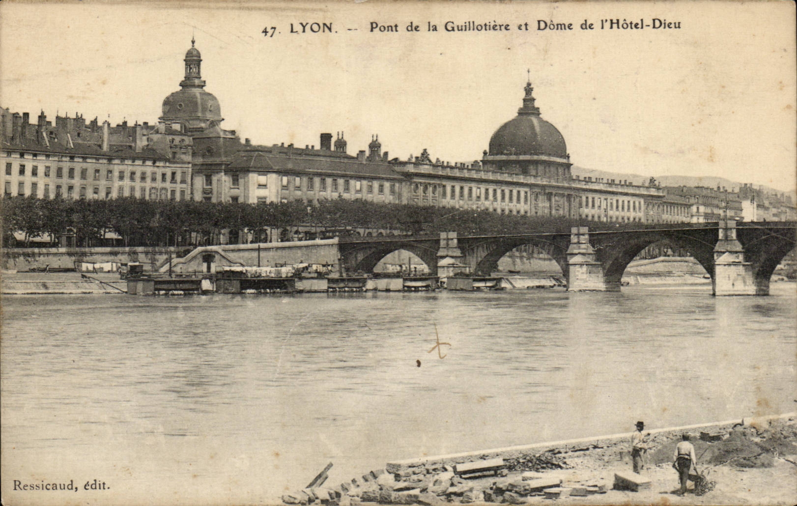 Lyon - Brucke von Guillotiere und die Haube vom Hotel-Gott CPA