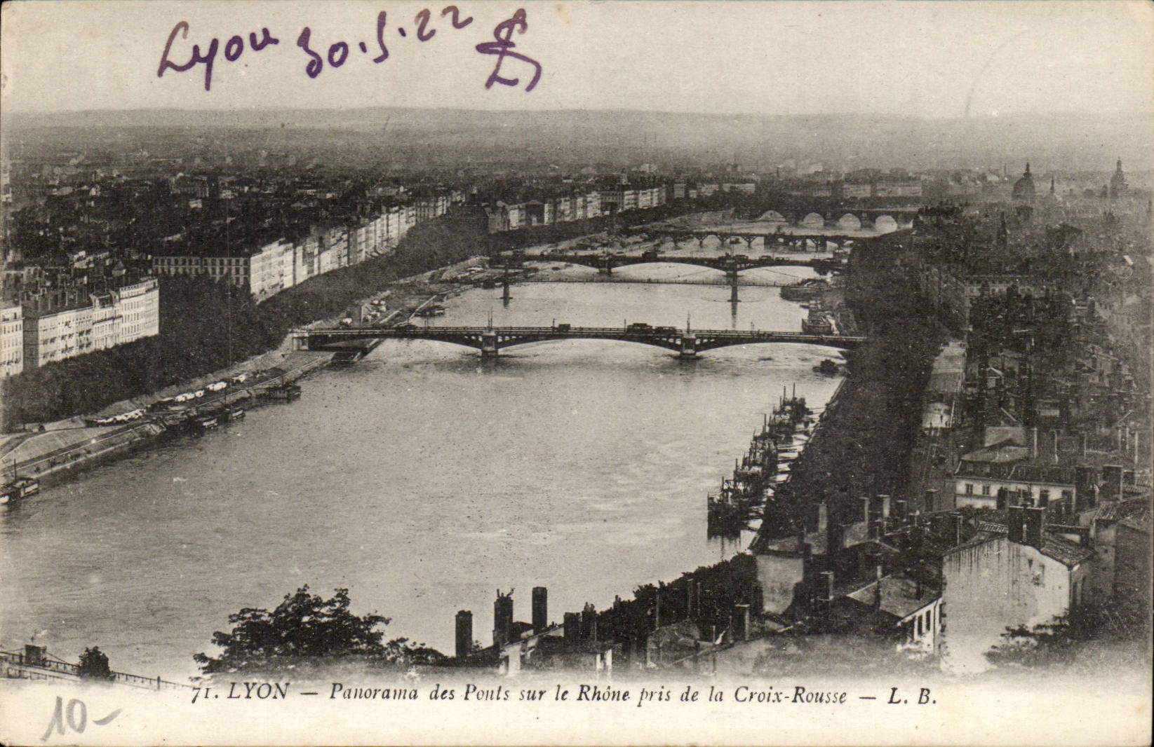 Lyon - Panorama der Brucken auf der Rhône genommen vom Russet-red Kreuz - CPA