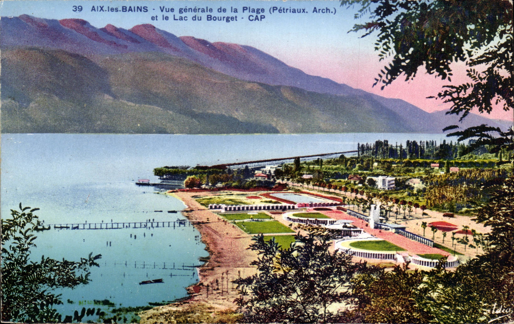 CPA Aix les Bains View of the pmlage and the lake of Le Bourget
