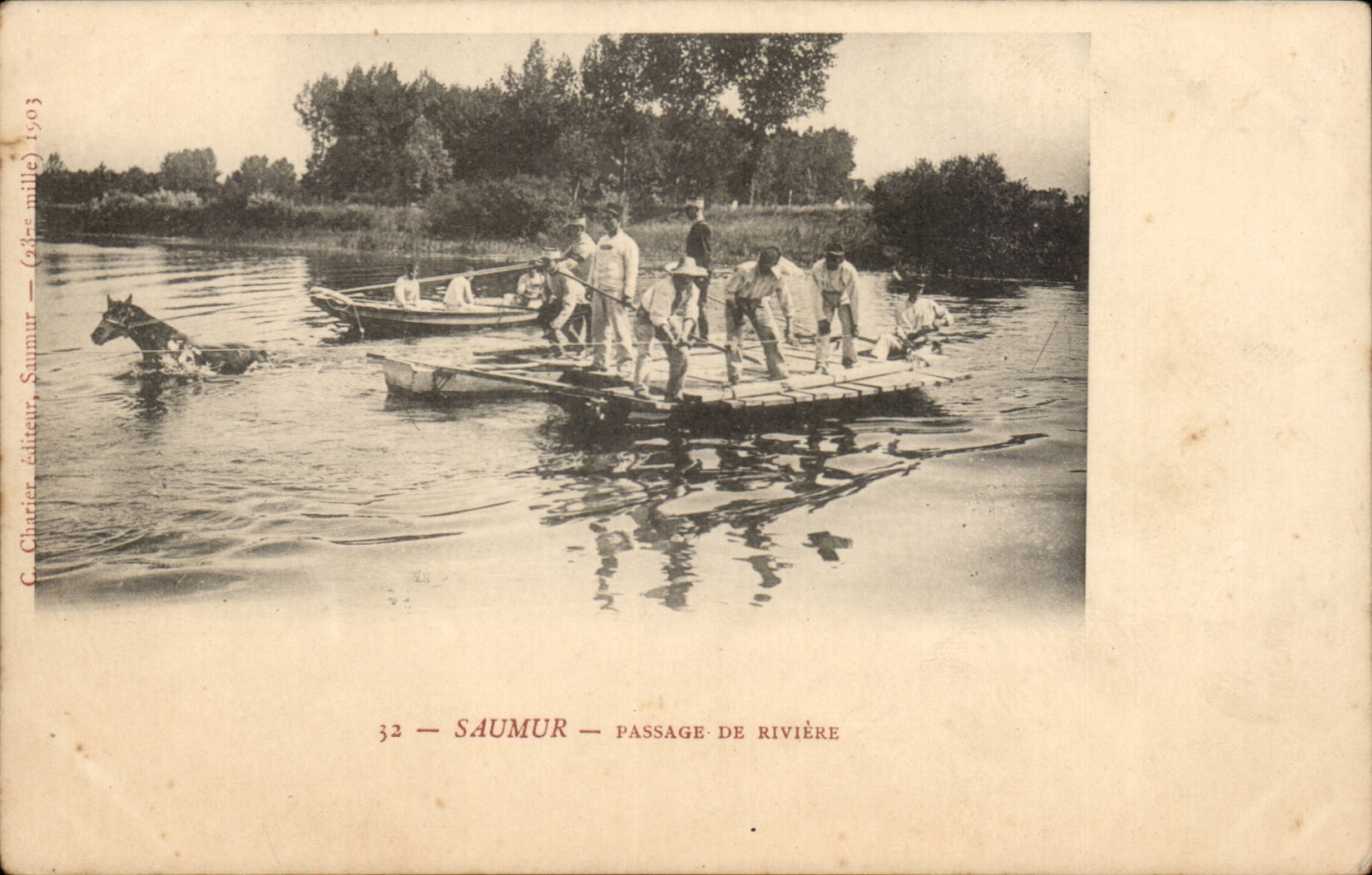 Saumur CPA Passage of river (militaria)