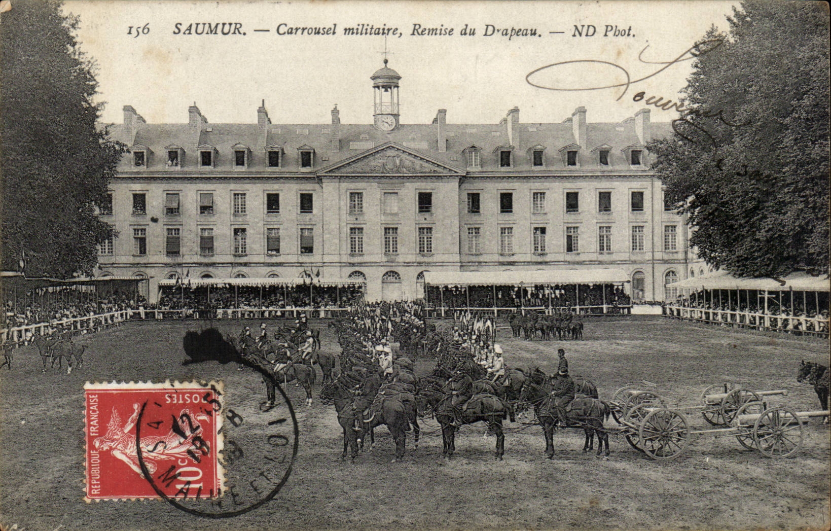 Military Saumur CPA CAroussel Given of the flag (horse hippism)