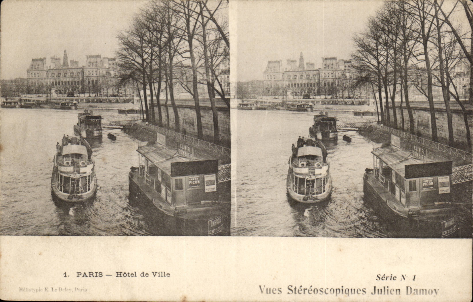 Paris - 4 - Vue Stereoscopiques - Julien Damoy - Paris Hotel de Ville - bateau CPA
