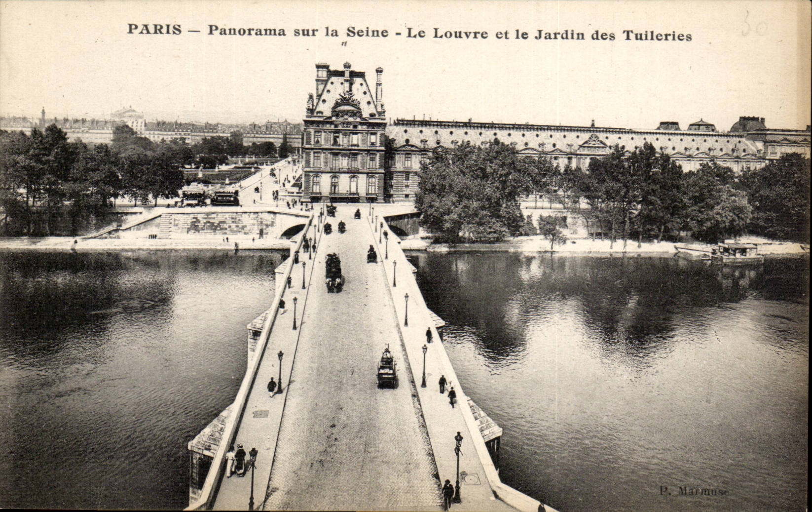 Paris - 1 - Panorama sur la Seine - Le Louvre et le Jardin des Tuileries CPA