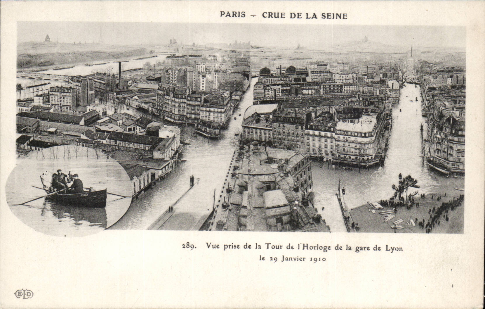 Paris 12 - Gare de Lyon - Crue de la Seine - Vue prise de la Tour de l'Horloge 19 Janvier 1910 - CPA