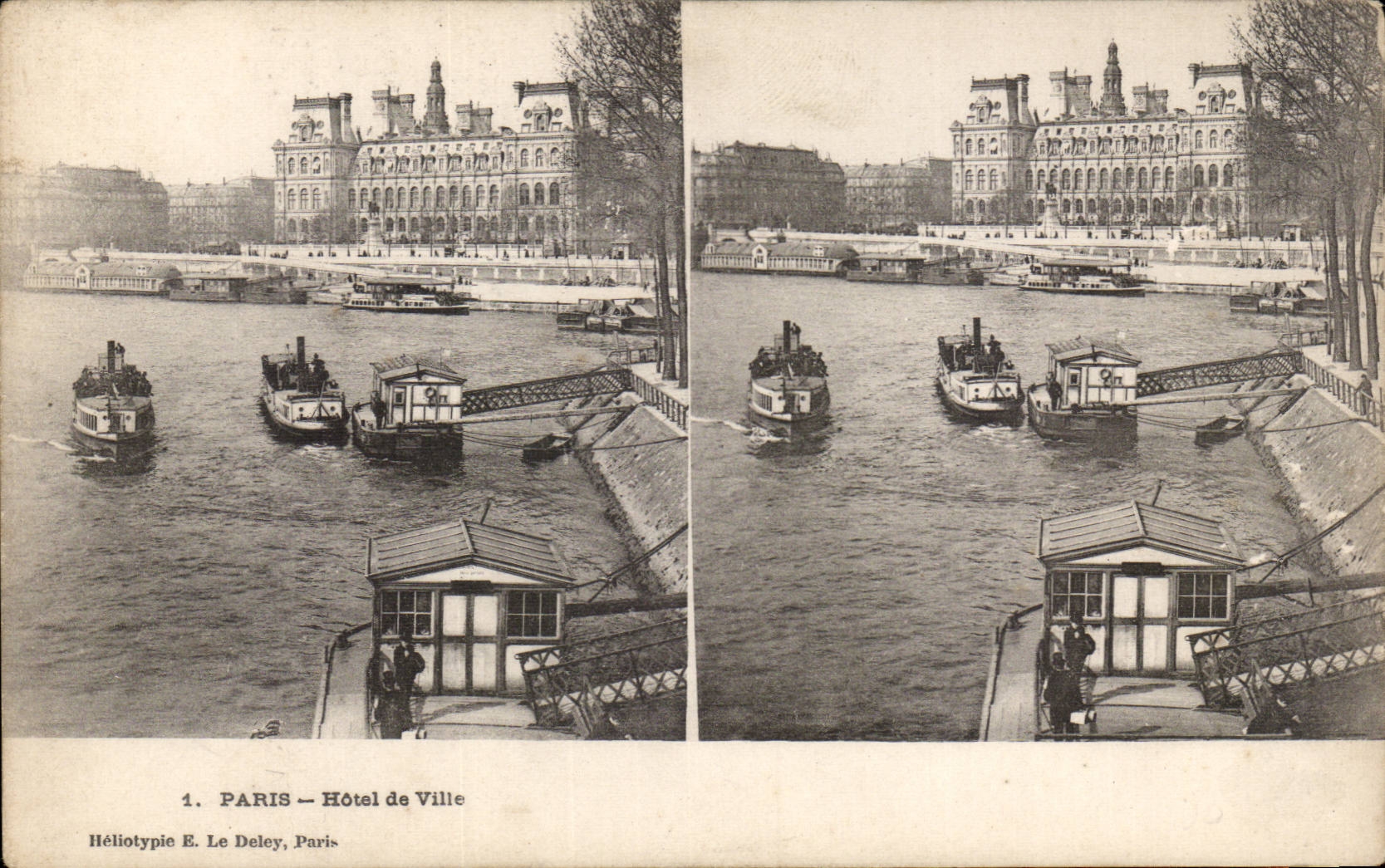 Paris 4 - Hotel de Ville - Vues Stereoscopiques - bateau - CPA