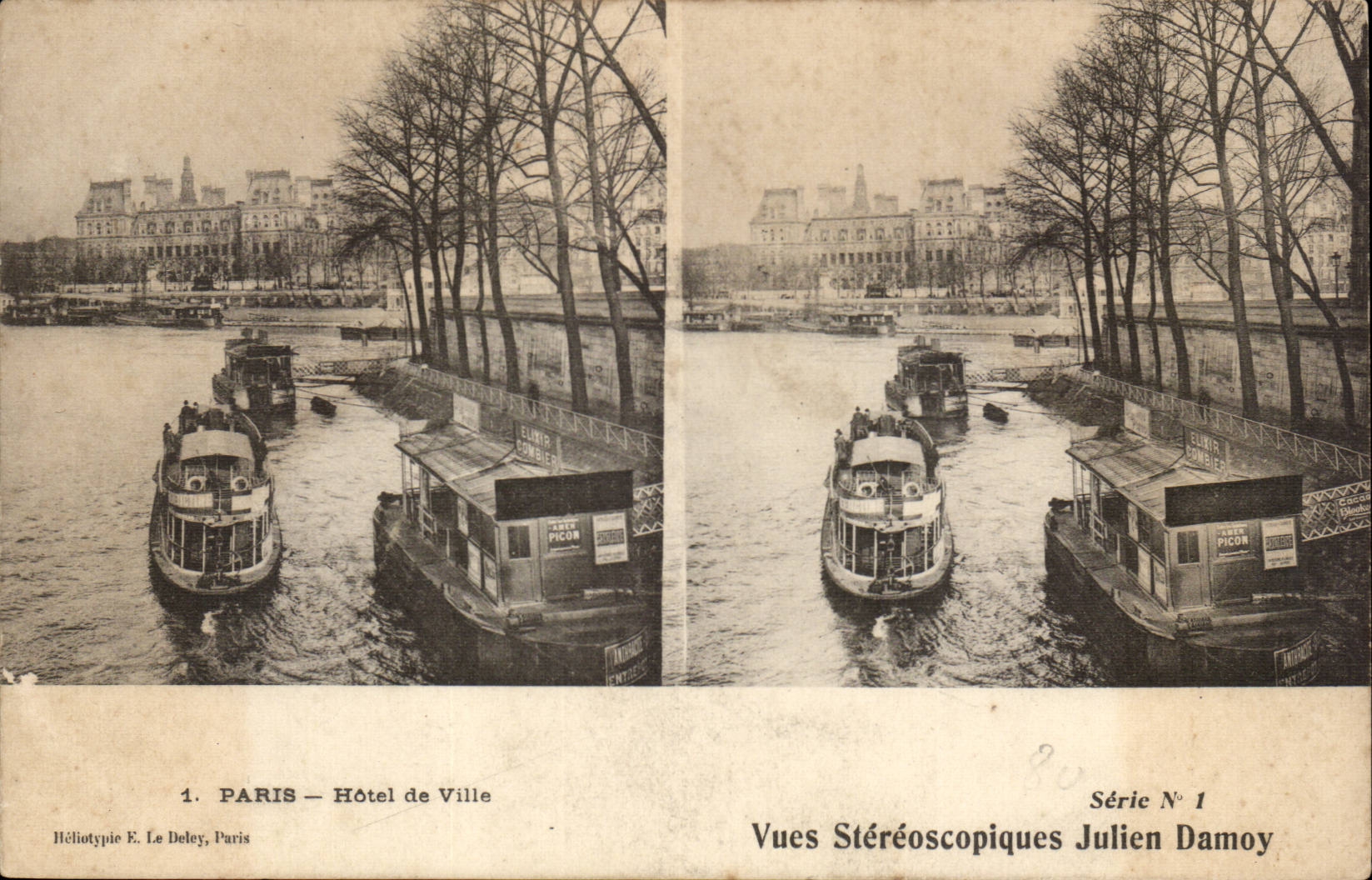 Paris 4 - Hotel de Ville - Vues Stereoscopiques - bateau - CPA