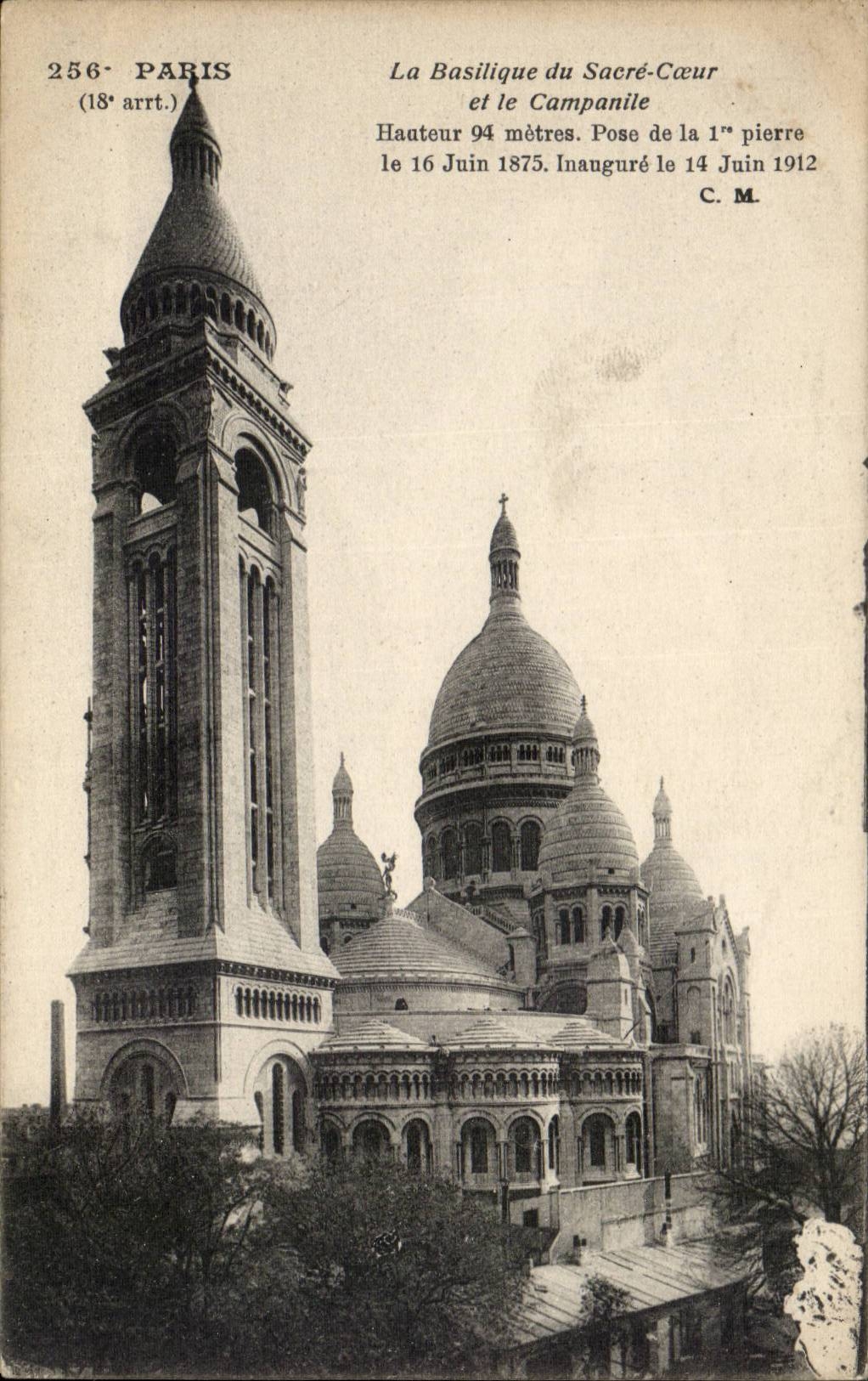 Paris 18 - Montmartre - Basilique du Sacre Coeur et la Campanile CPA