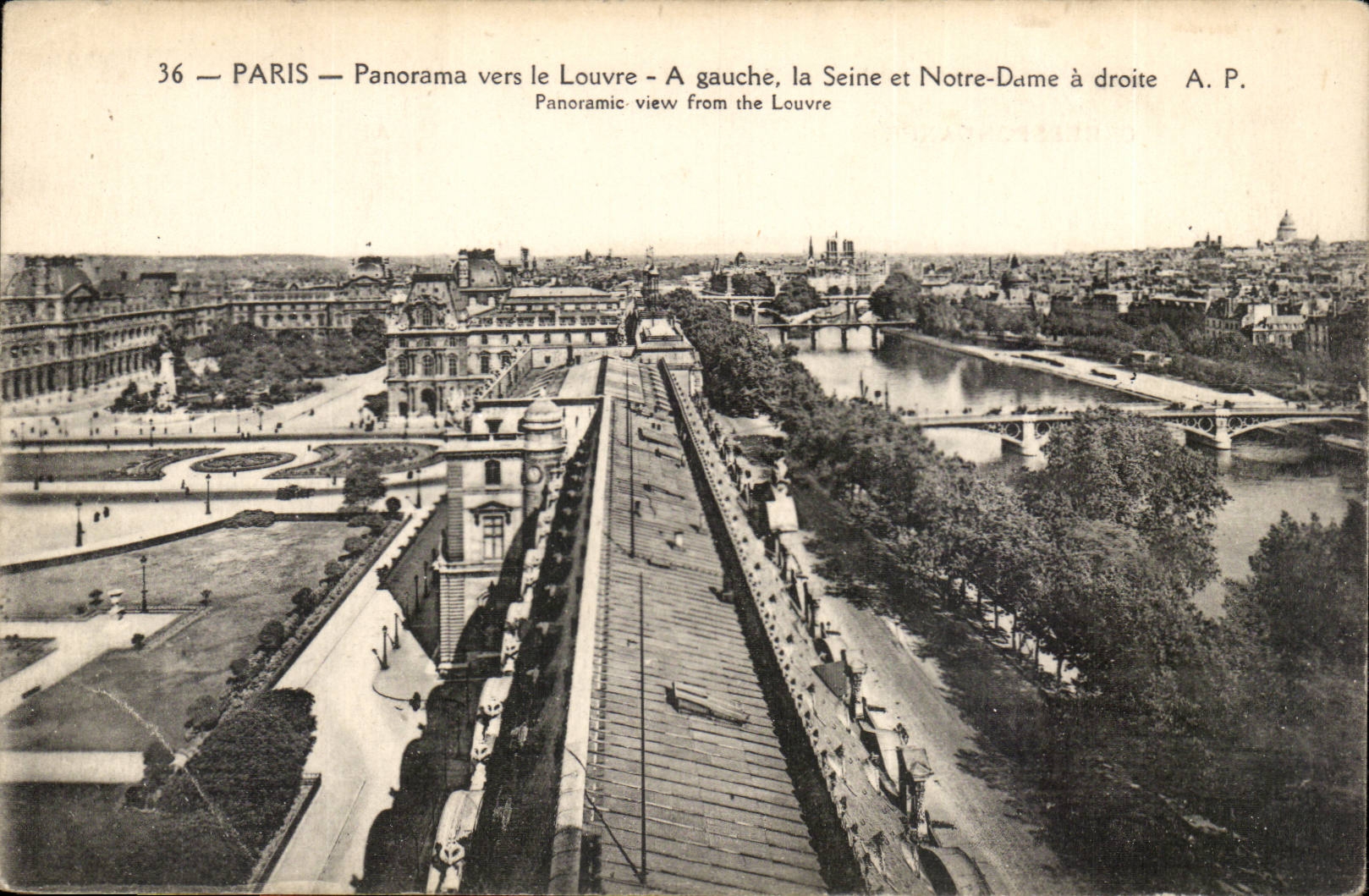 Paris - 1 - Panorama vers le Louvre - A Gauche la Seine et Notre Dame - CPA