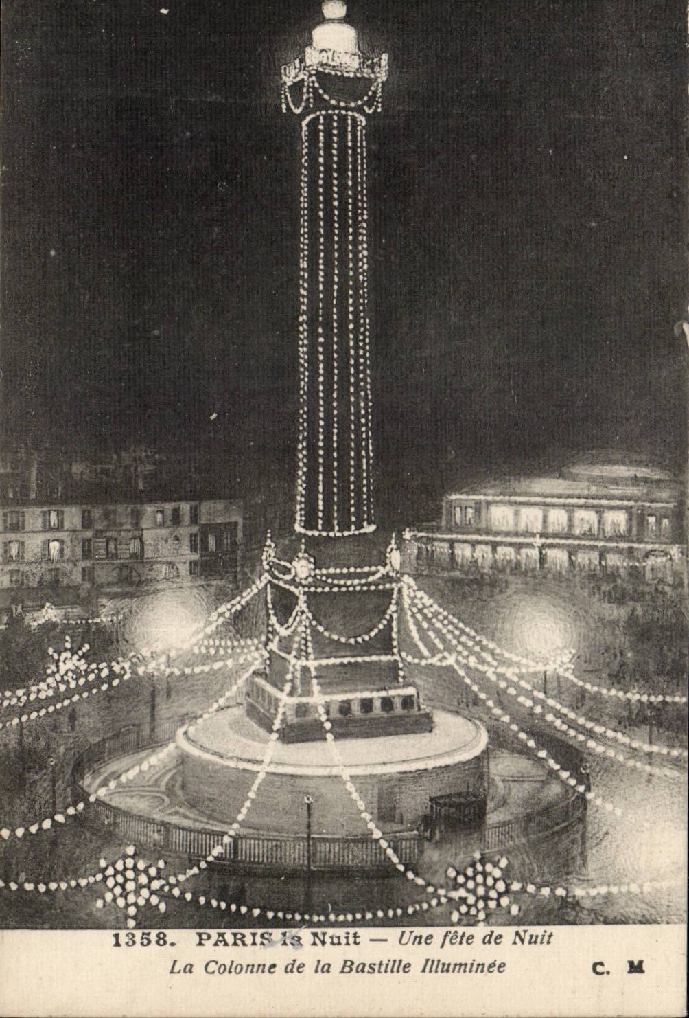 Paris - 10 - a festival of Night - Place of the Bastille - Illuminee CPA