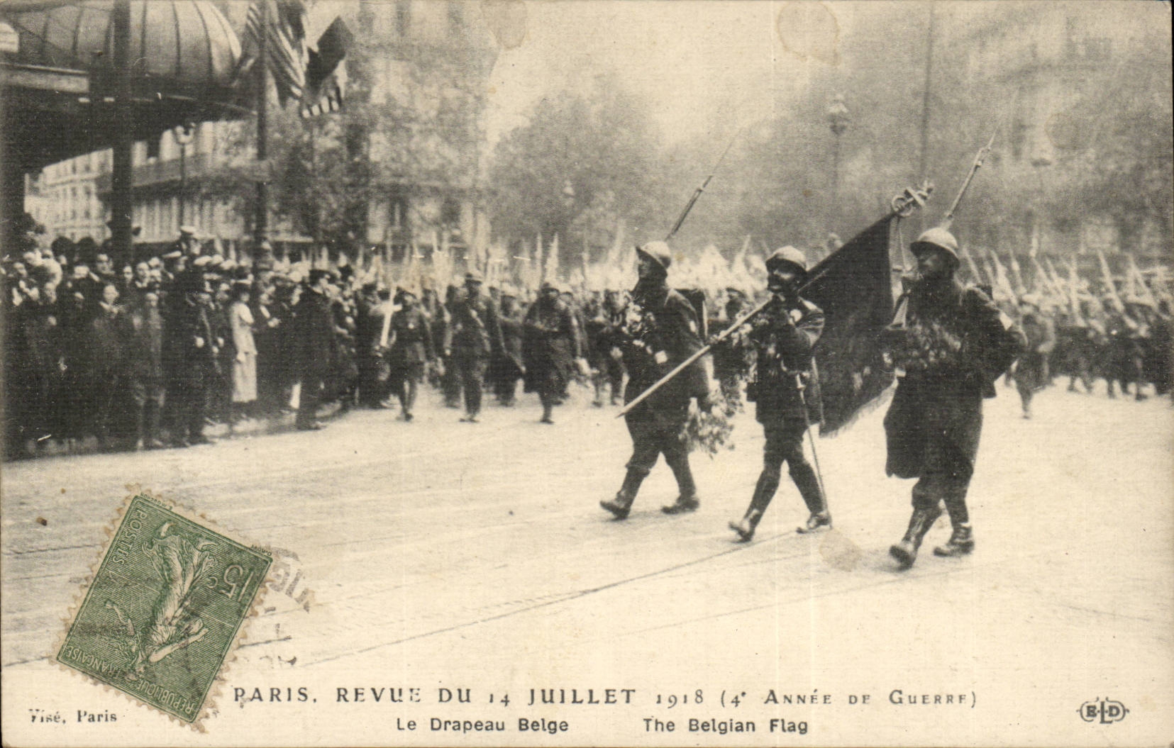 Paris - 8 - Review of July 14th 1918 -- Belgian Flag CPA
