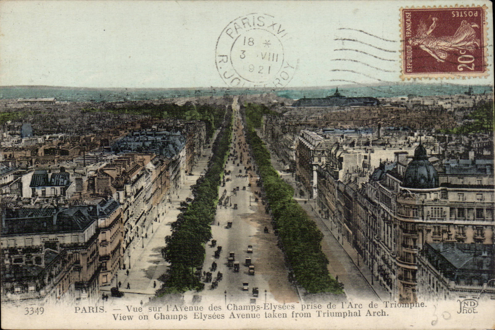 Paris 8 - Sight on the Avenue on Elysees Fields - Catch of Arc de Triomphe - CPA