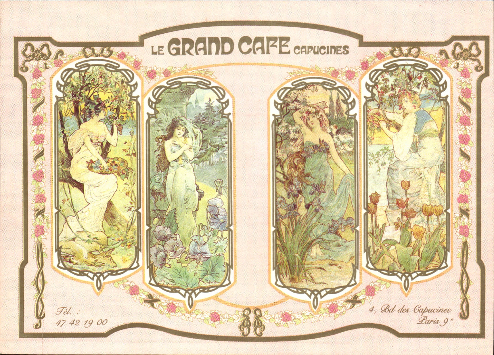 MODERN CARD the large coffee Nasturtiums Restoring Pleasure data base of the Nasturtiums 75009 Paris (standard illustrator Mucha)