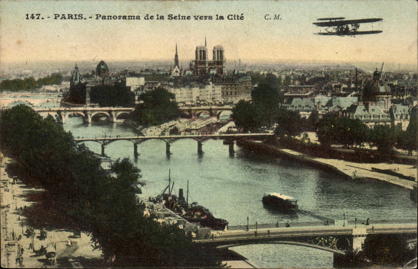 Paris 1 - Panorama de la Seine vers la Cite - avion - airplane - CPA 