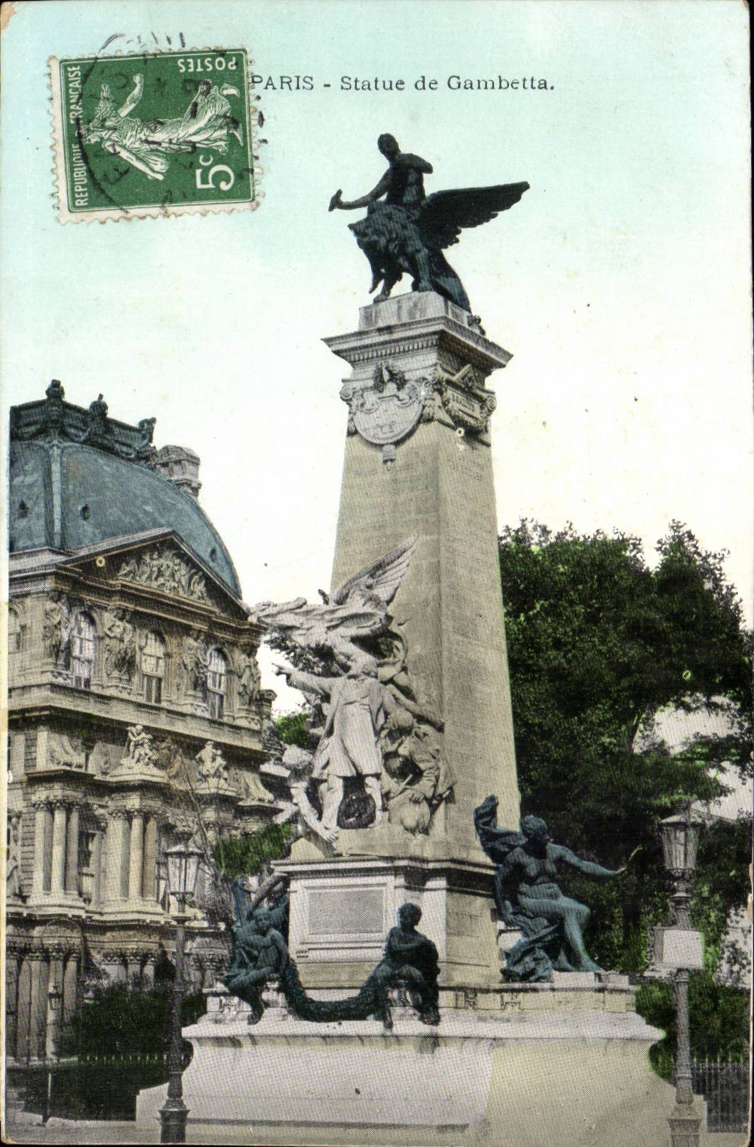 Paris - 20 - Statue of Gambetta - CPA