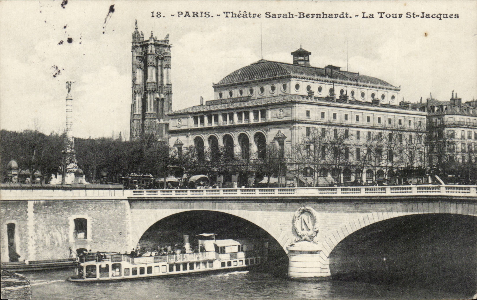Paris - 4 - Tour St Jacques et Theatre Sarah Bernhardt - CPA