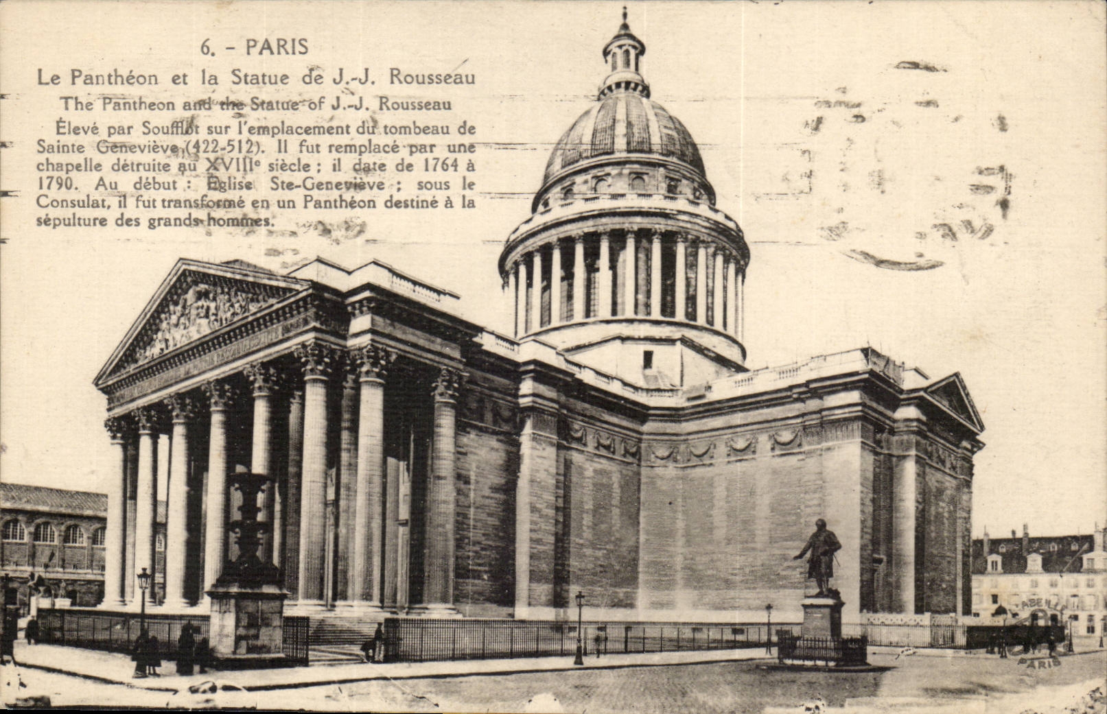 Paris - 5 - the Pantheon and Statue of J J Rousseau - CPA