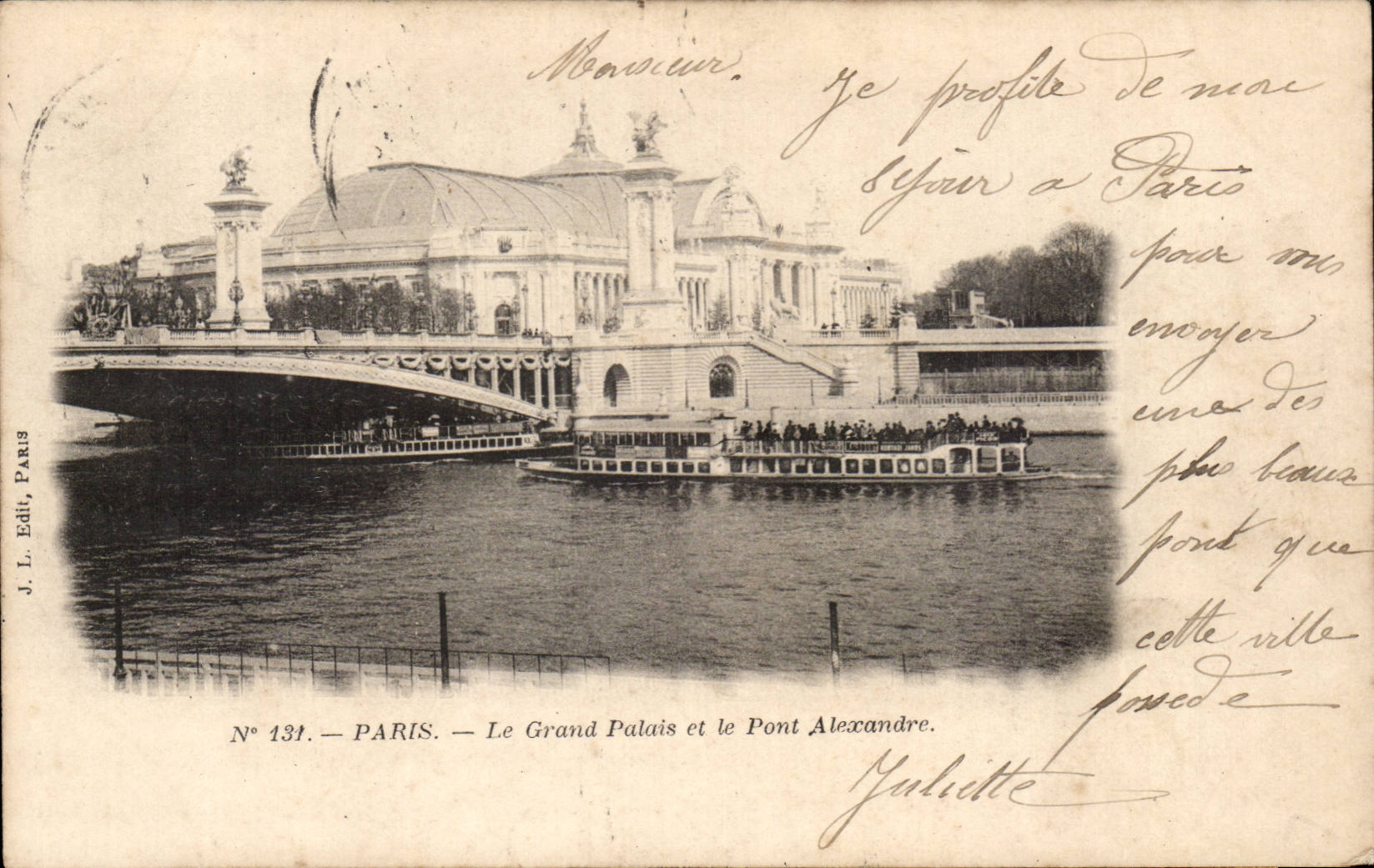 Paris - 8 - Large Paais and the Bridge Alexandre III CPA