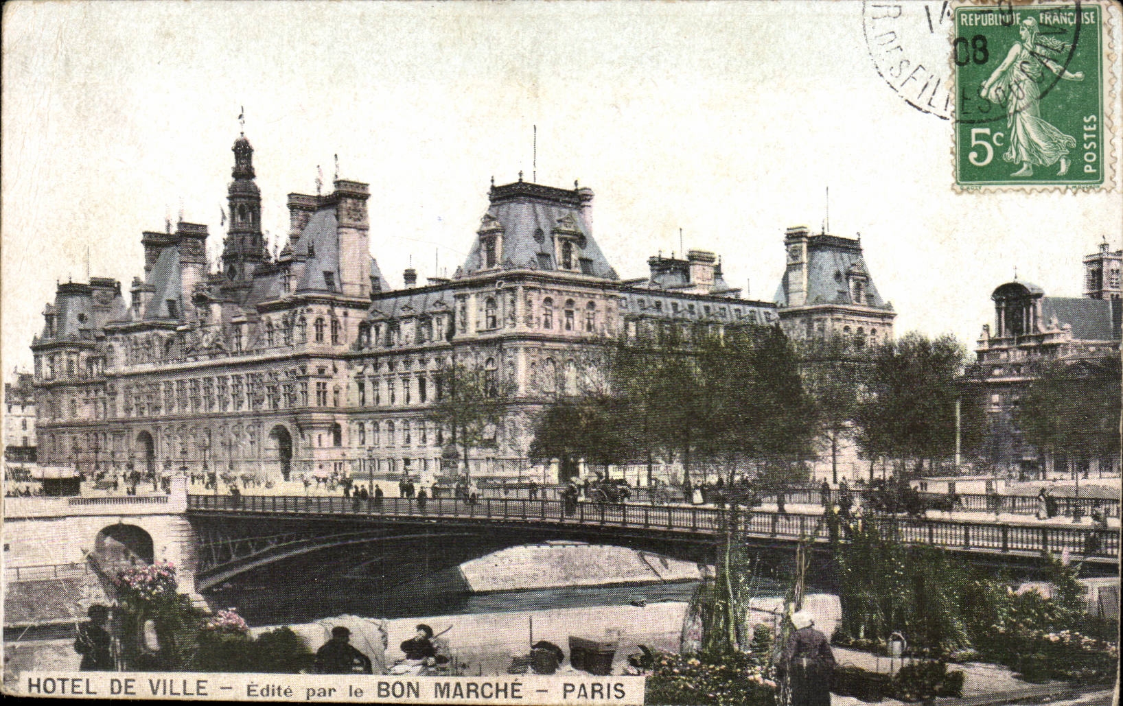 Paris - 4 - Hotel de Ville - edite par le Bon Marche Marche aux fleurs CPA 