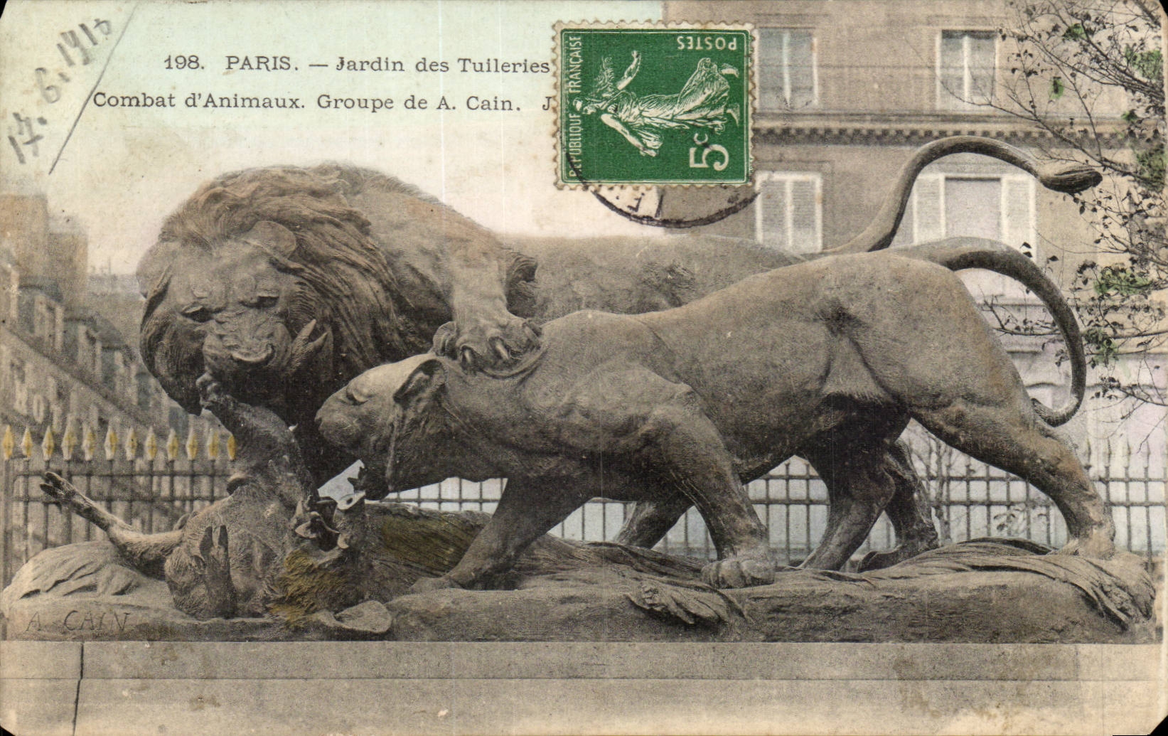 Paris - 1 - Jardin des Tuileries - Combat d'animaux - lion - loewe - CPA 