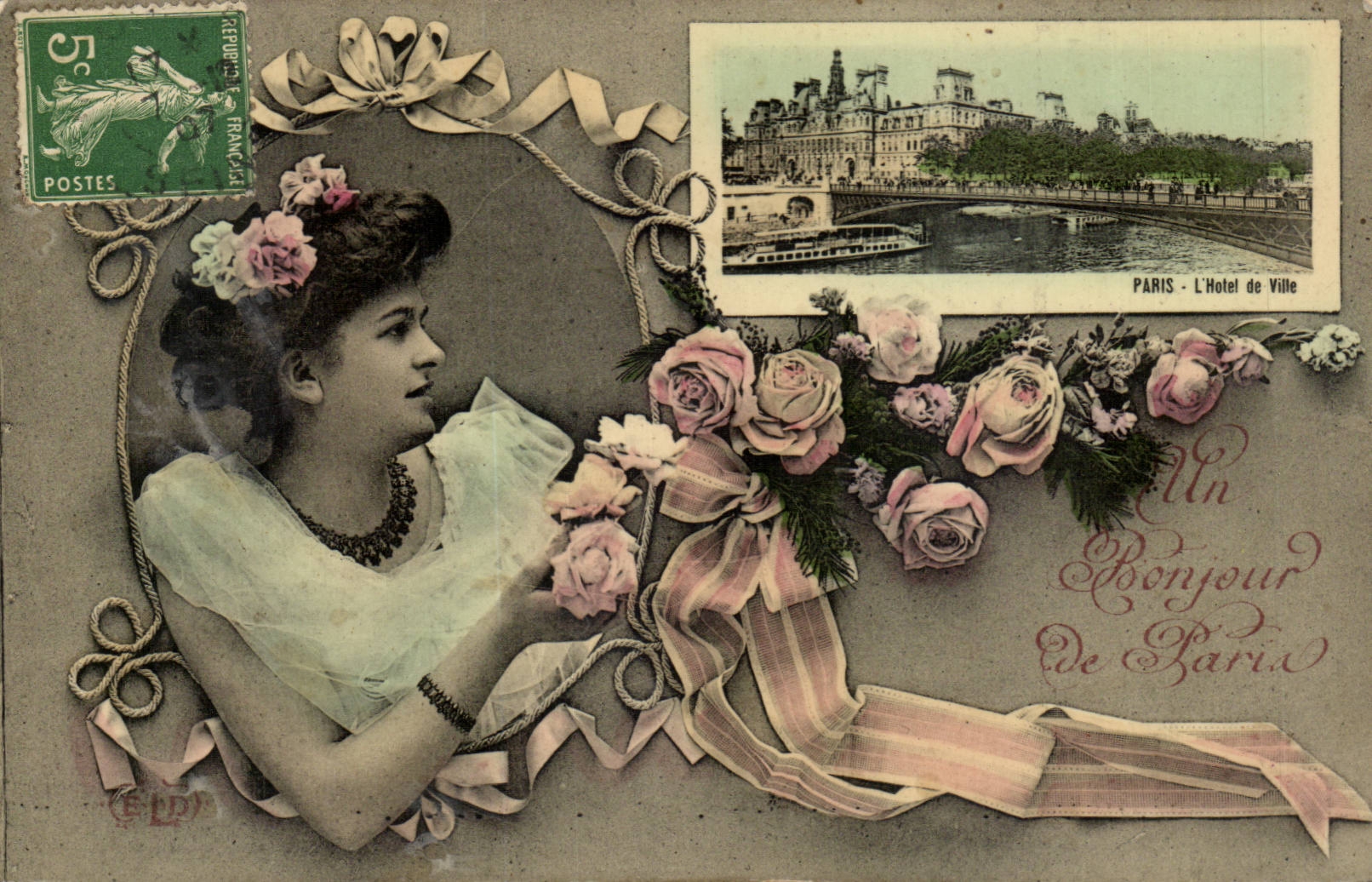 Paris - 1 - Un Bonjour de Paris - Femme - Fantaisie - Souvenir - CPA 