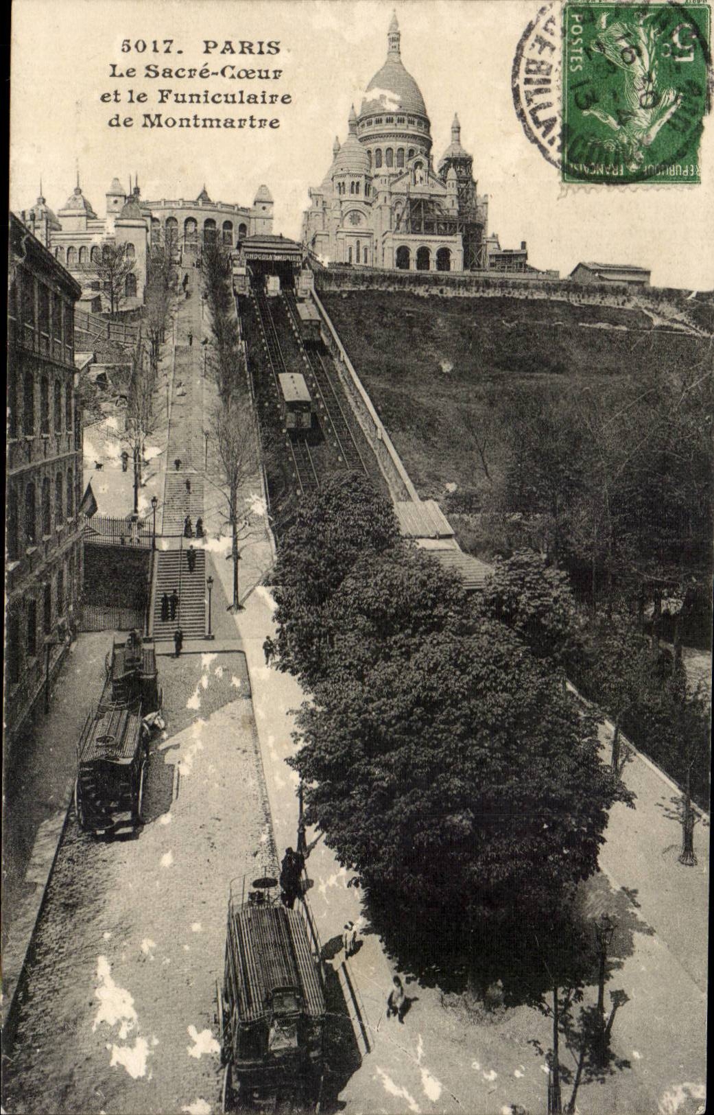 Paris - 14 - Montmartre - the Funicular and the Sacring Heart - CPA