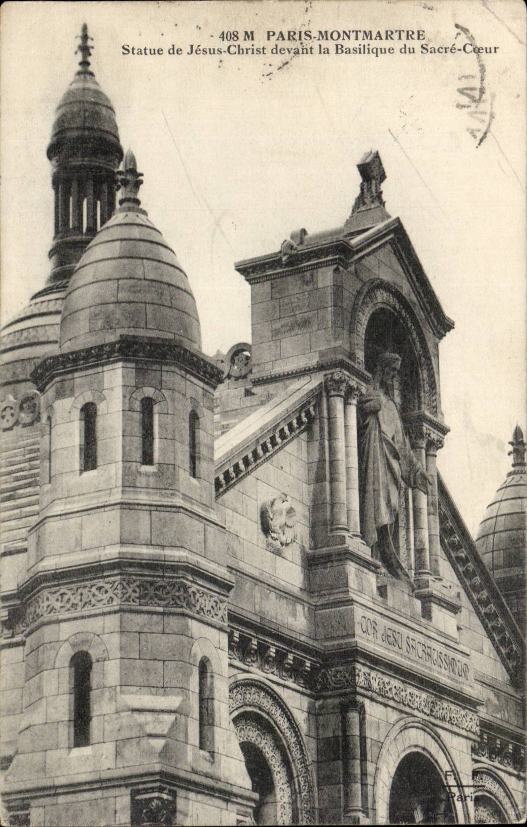 Paris - 14 - Montmartre - Statue of Jesus Christ in front of the Sacring Heart - CPA
