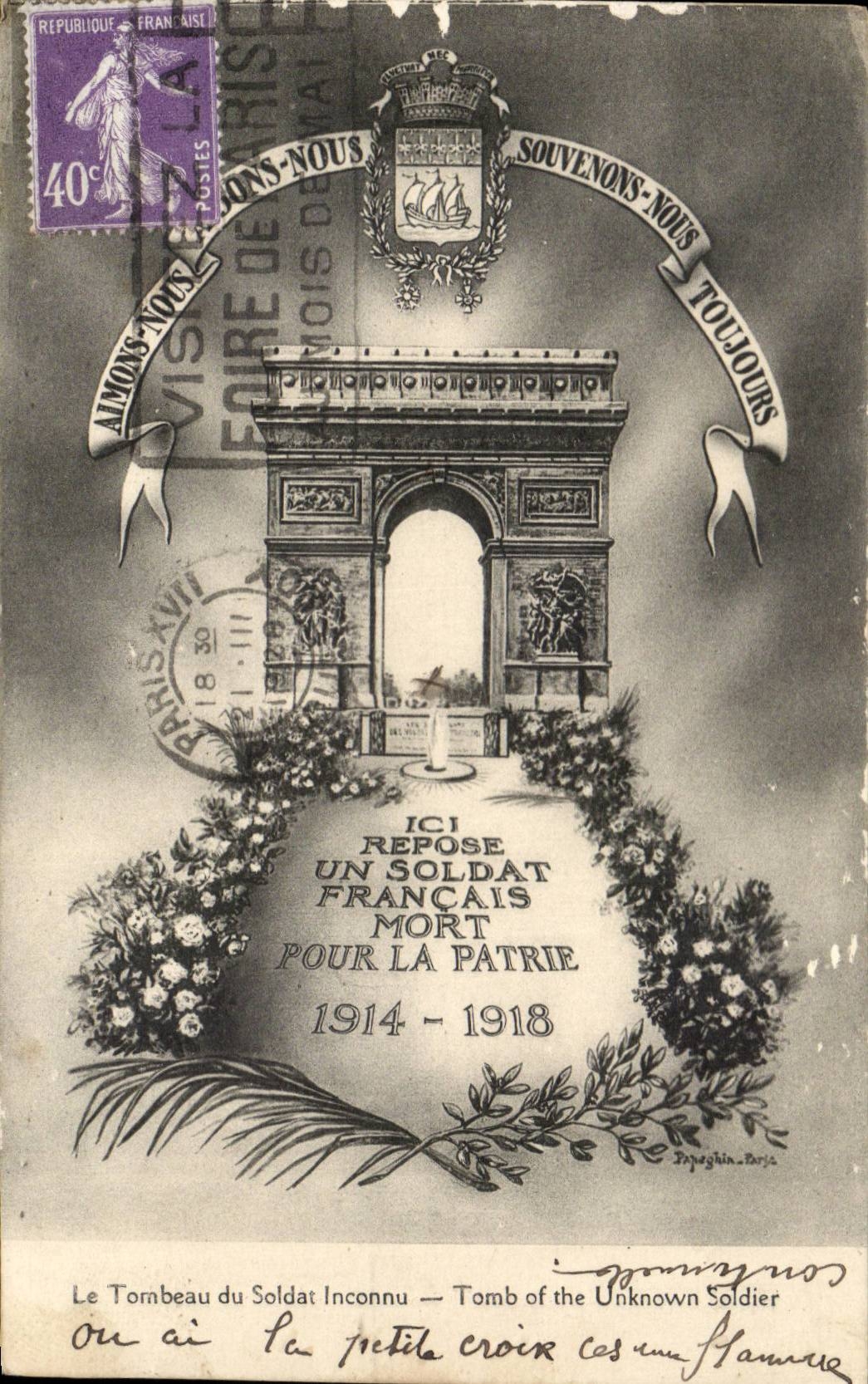 Paris CPA the tomb of the unknown soldier