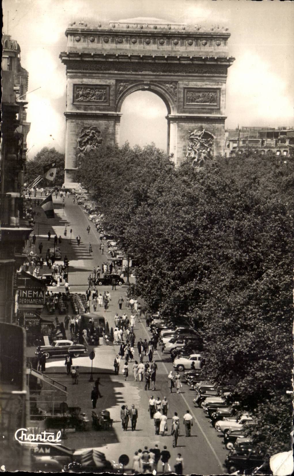 Paris CPA the Elysees Fields towards Arc de Triomphe