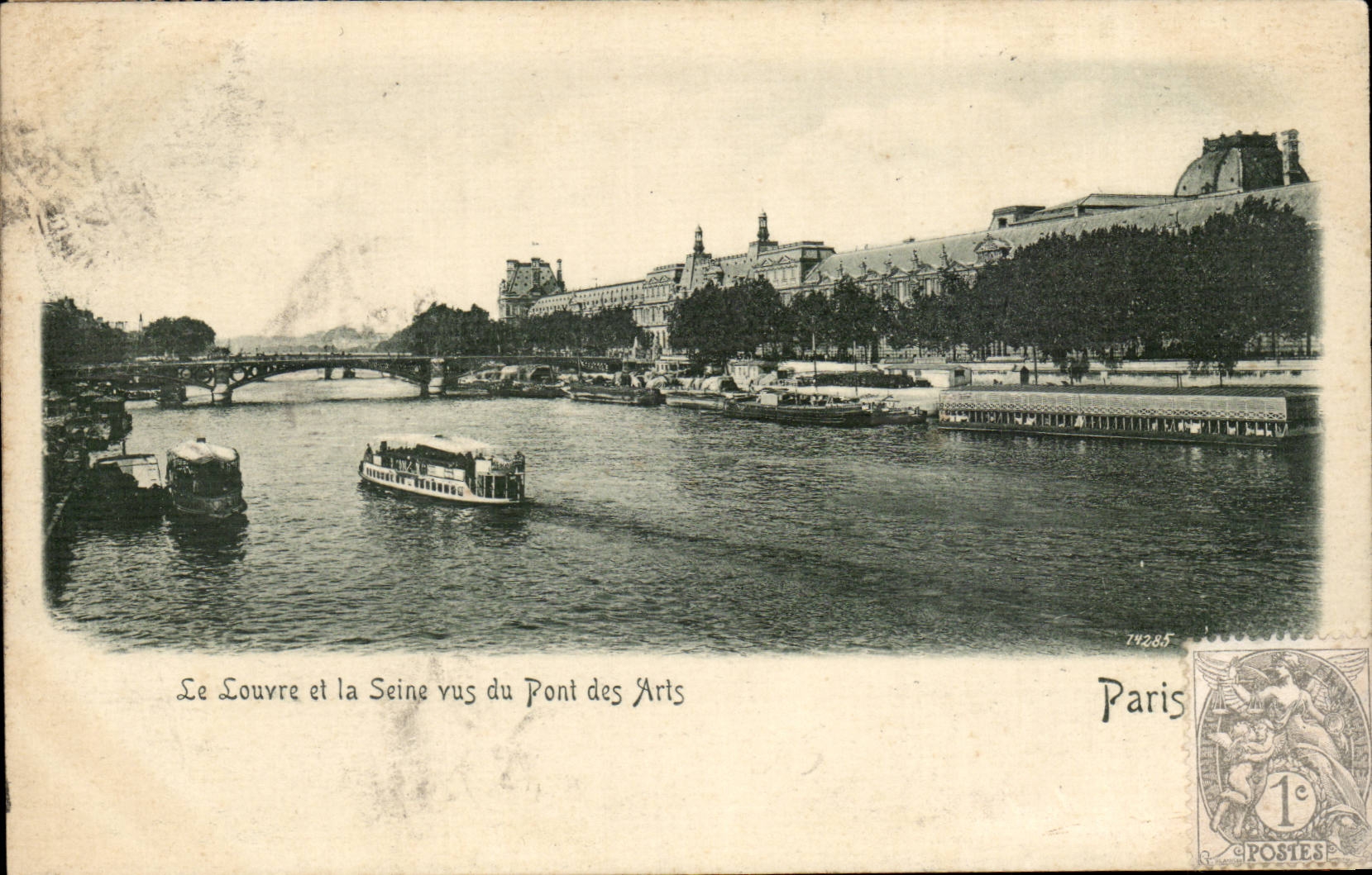 Paris CPA Le Louvre et la Seine vus du pont des Arts (dessin en relief !)