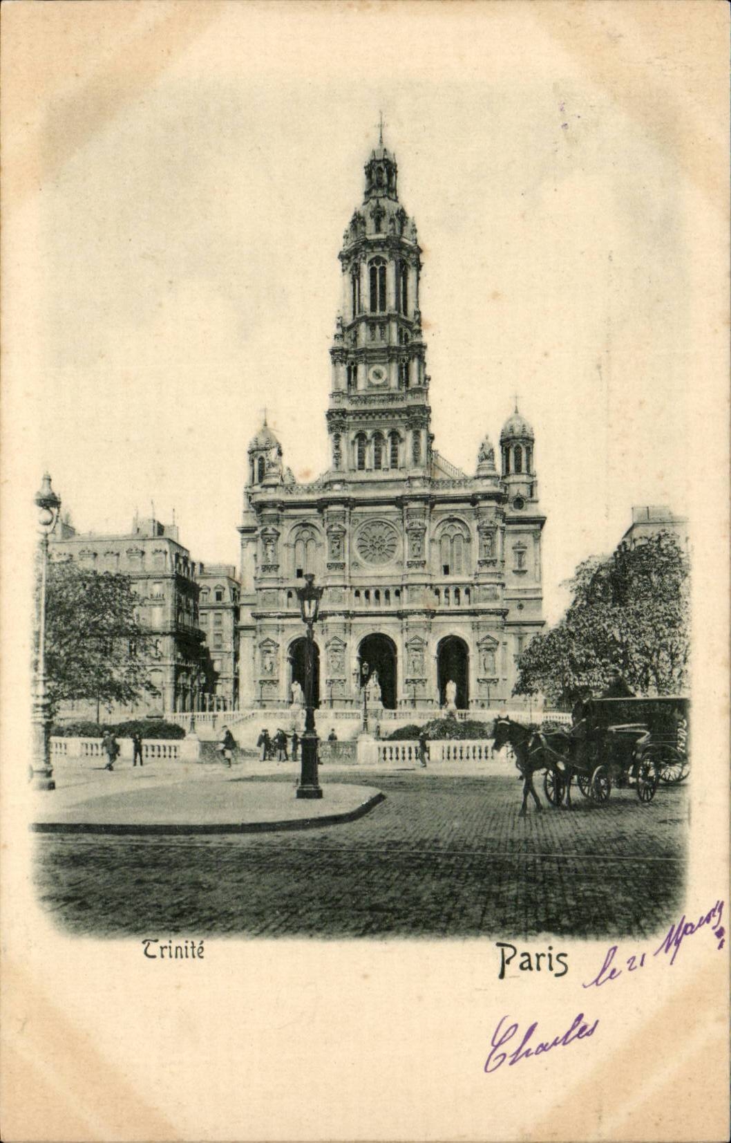 Paris CPA Trinite (dessin en relief !)