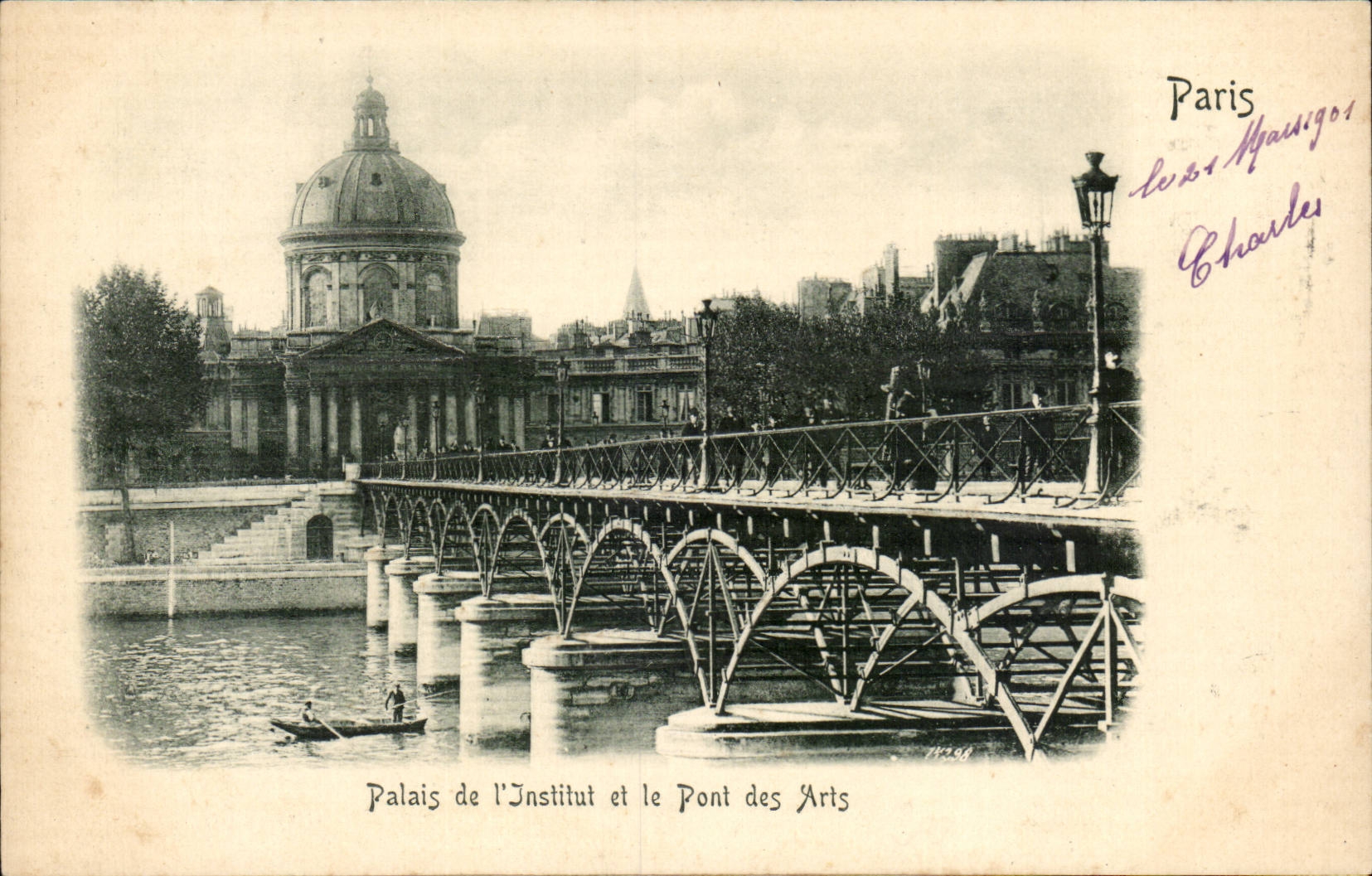 Paris CPA Palais de l'Institut et le pont des Arts (dessin en relief !)