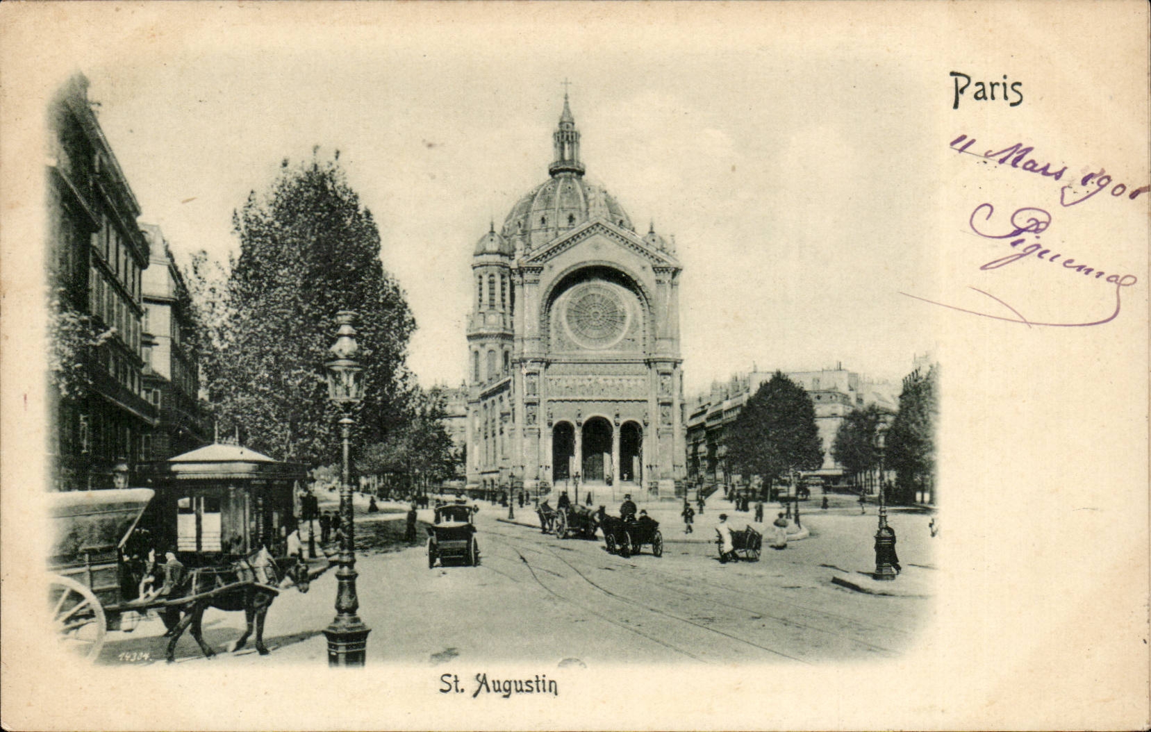Paris CPA Saint Augustin (drawing in relief!)