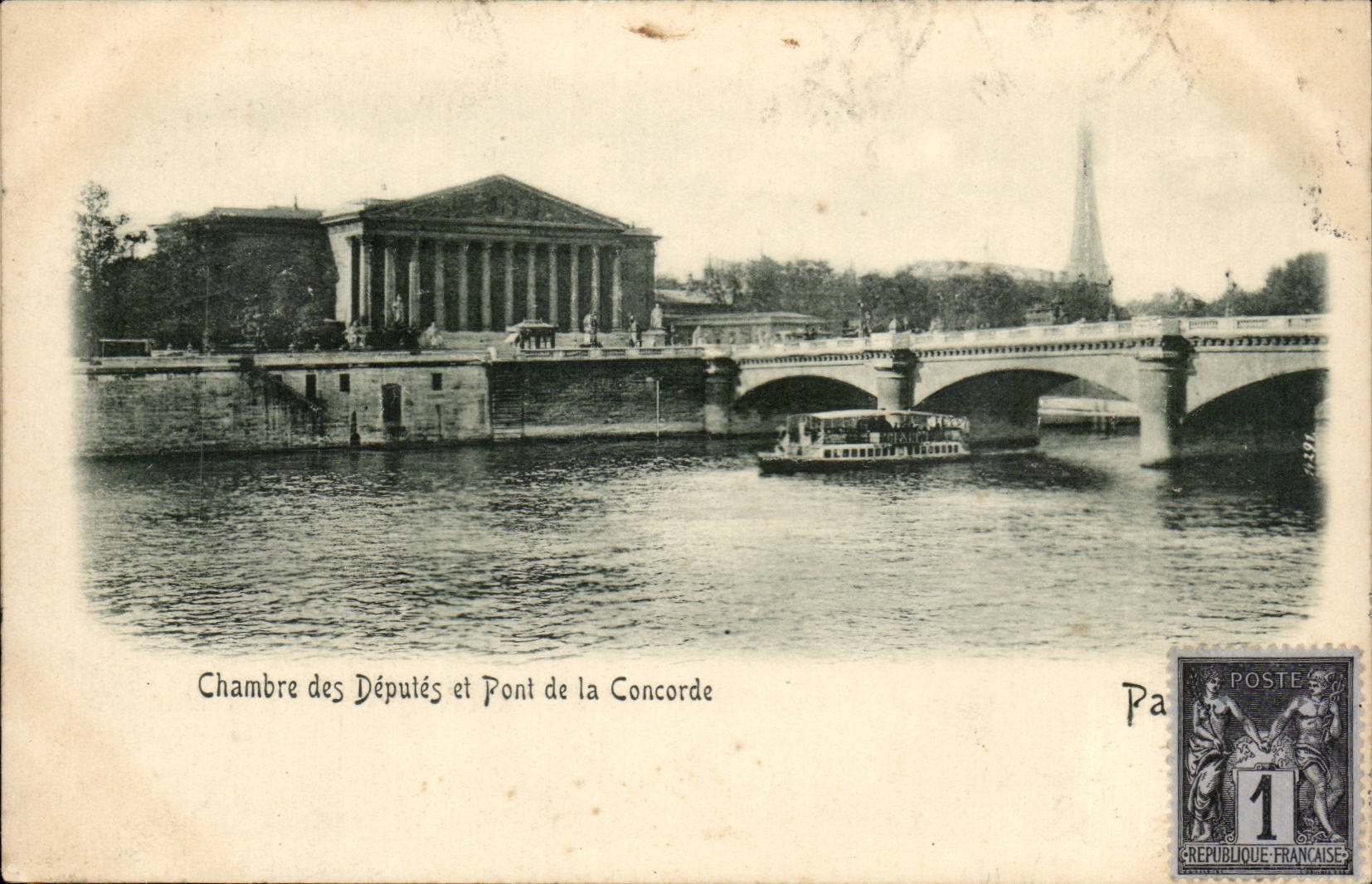 Paris CPA House of Commons and bridge of the Harmony (drawing in relief!) Eiffel Tower