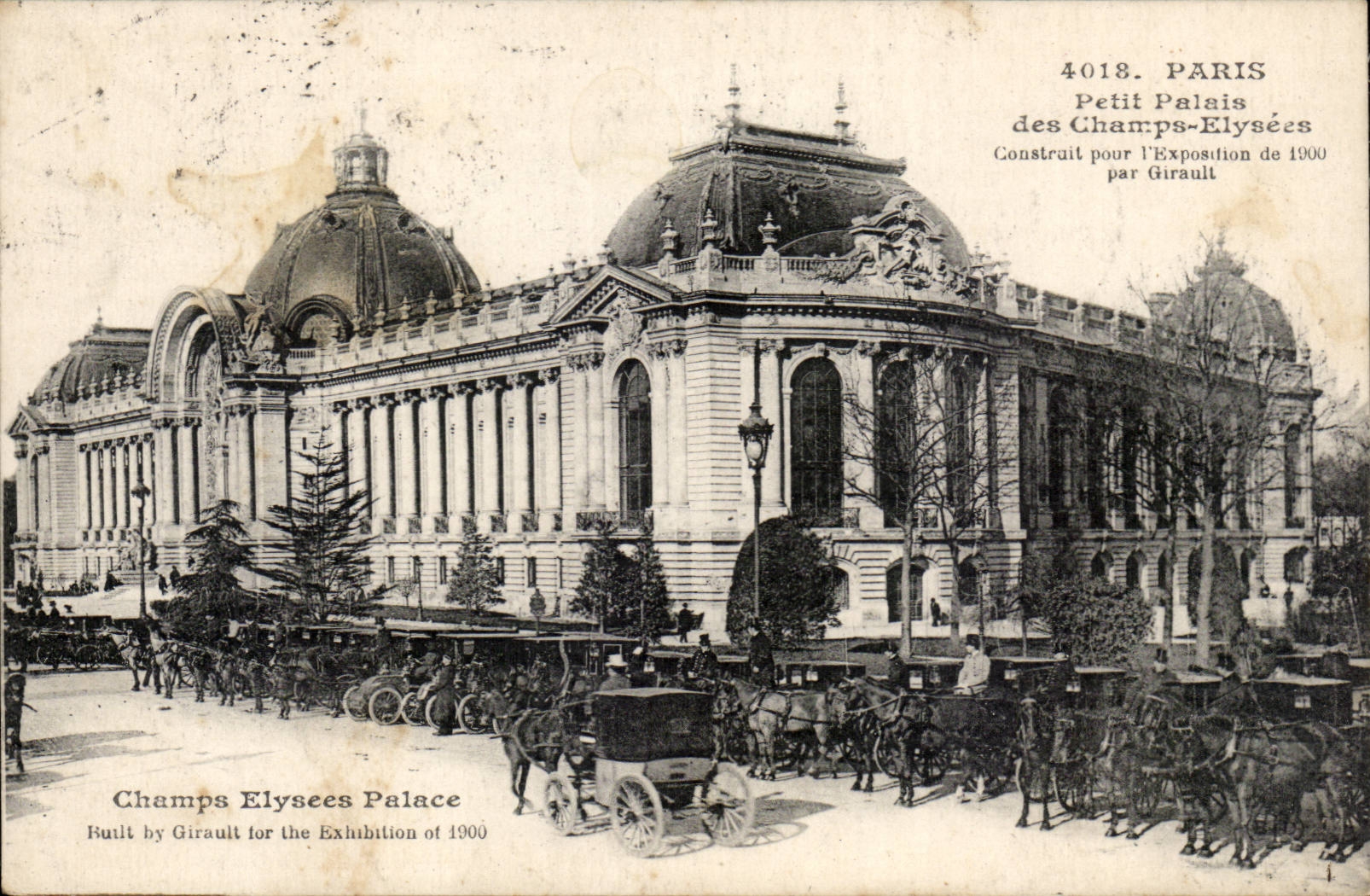 Paris CPA Small palace of the Champs Elysees (hackney carriages barouches)