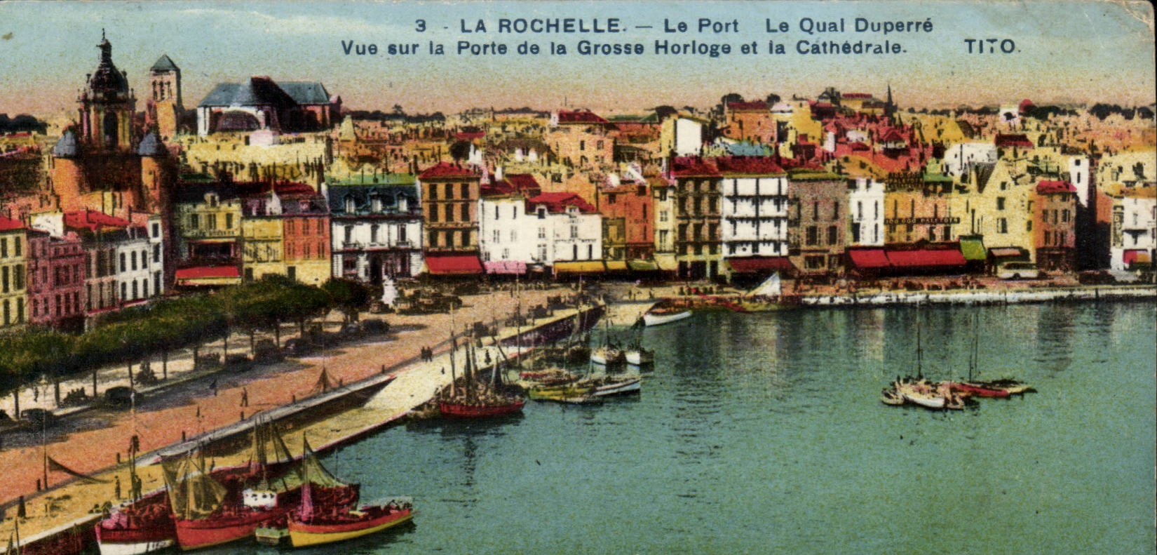 La Rochelle CPA der Hafen das Duperre Kai gesehen auf die Tur des grossen Taktgebers und der Kathedrale