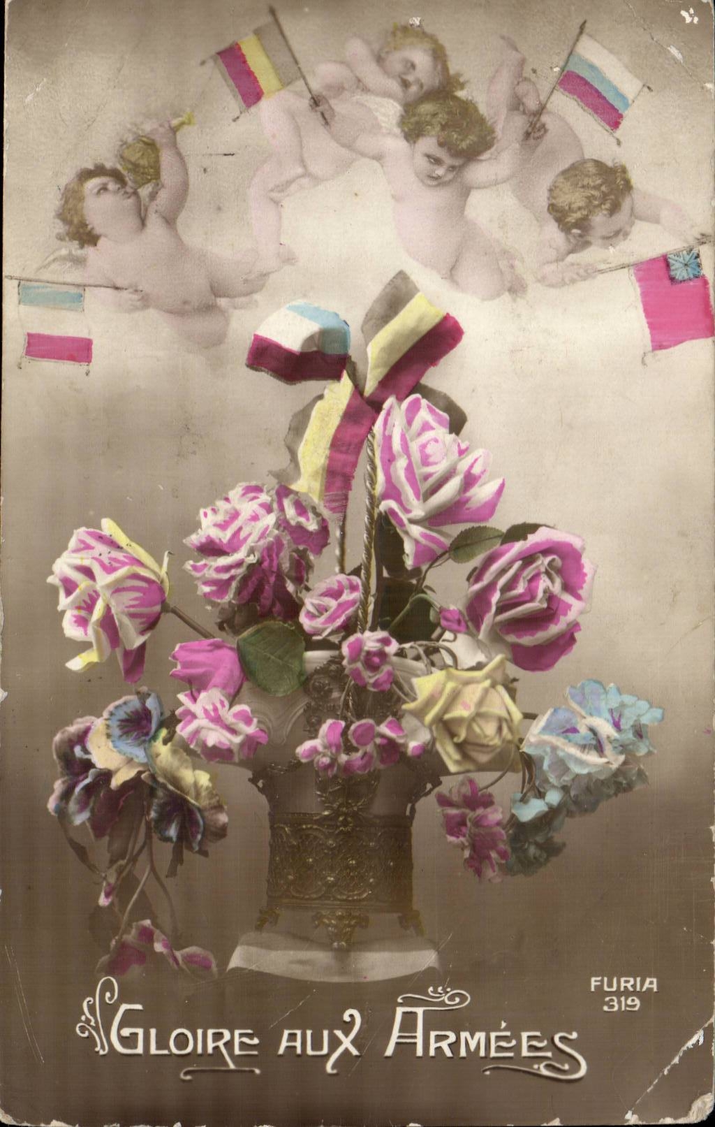 CPA Militaria glory with the 2 armies (France and Belgium)