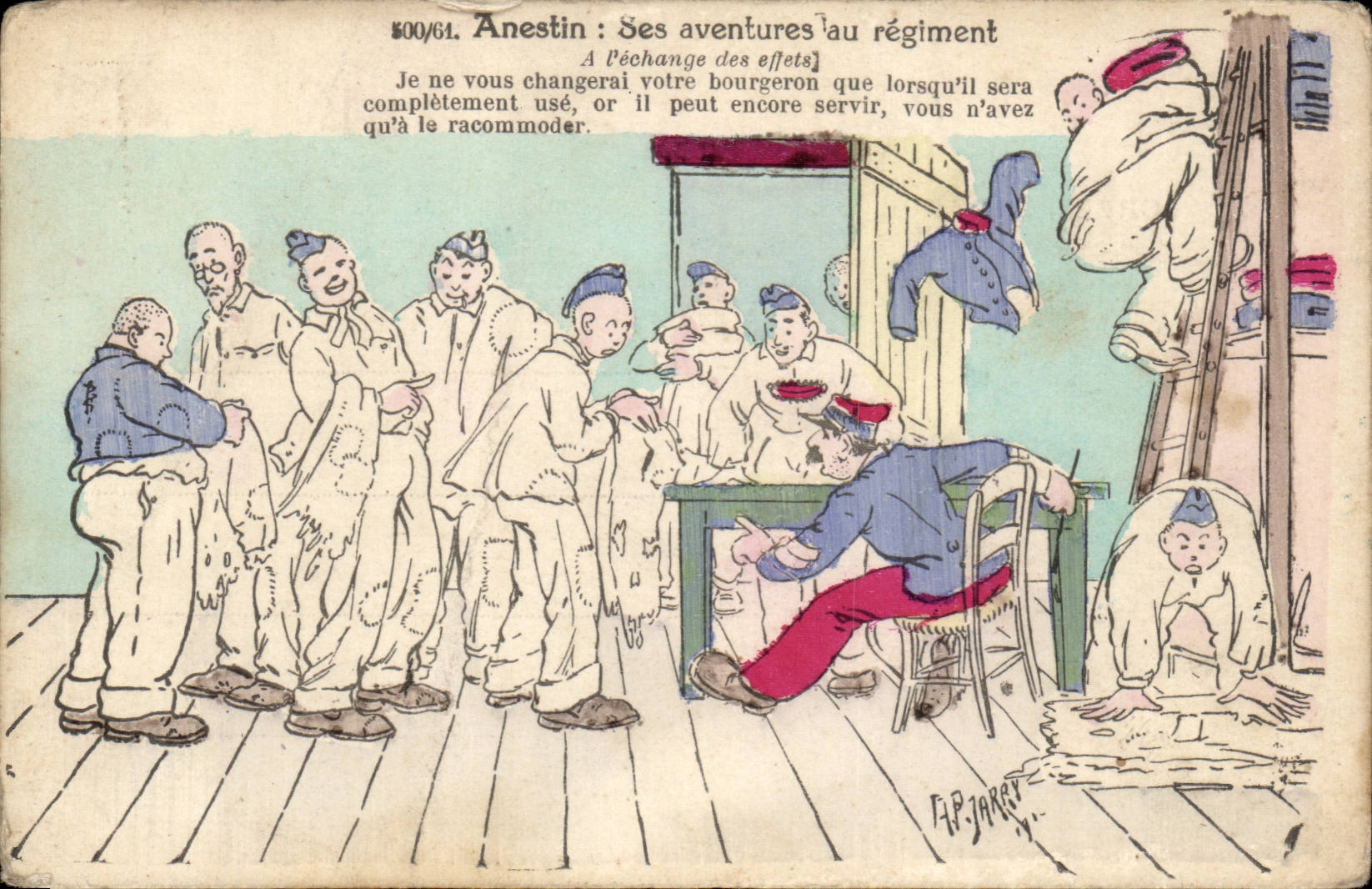 CPA Militaria Illustrator Jarry Anestin SEs adventures with the regiment