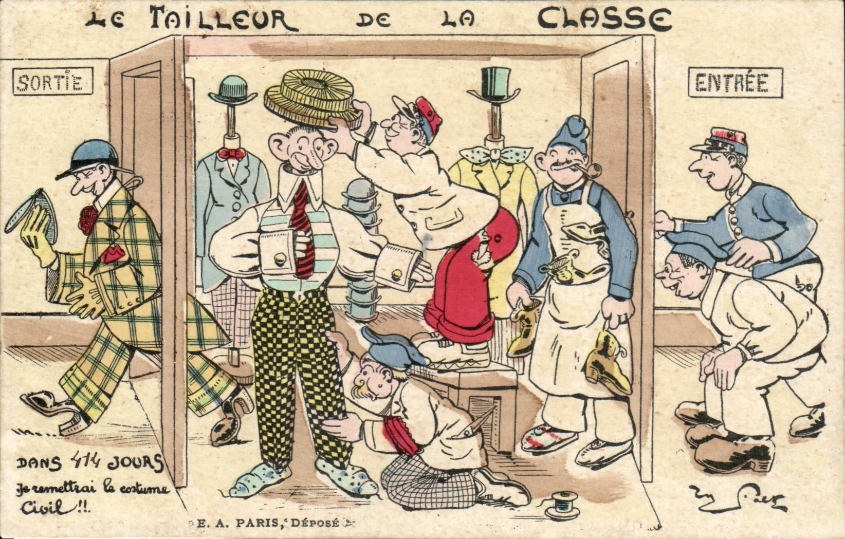 CPA Militaria Illustrator the tailor of the class