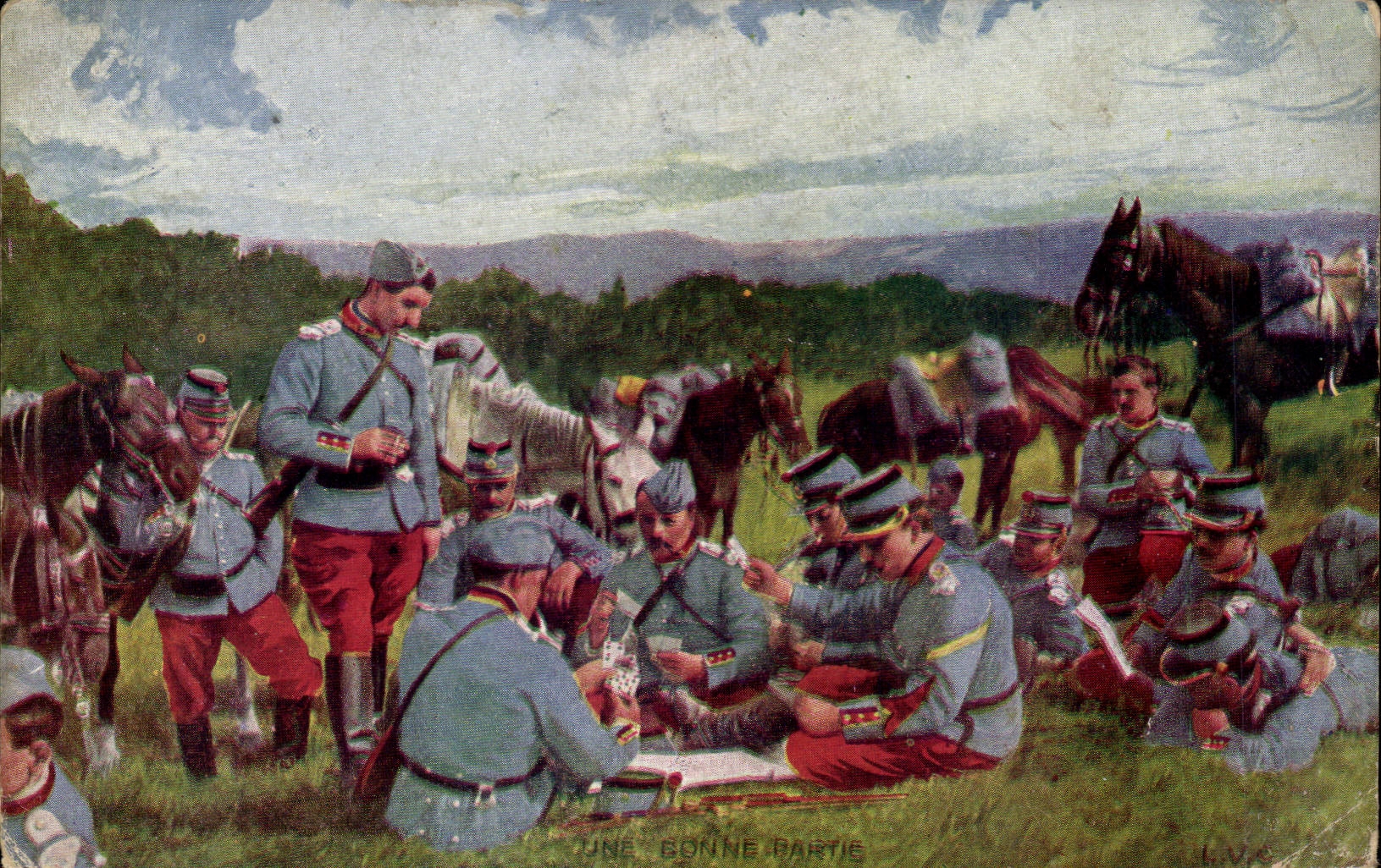 CPA Militaria a good part (riders horses horse)