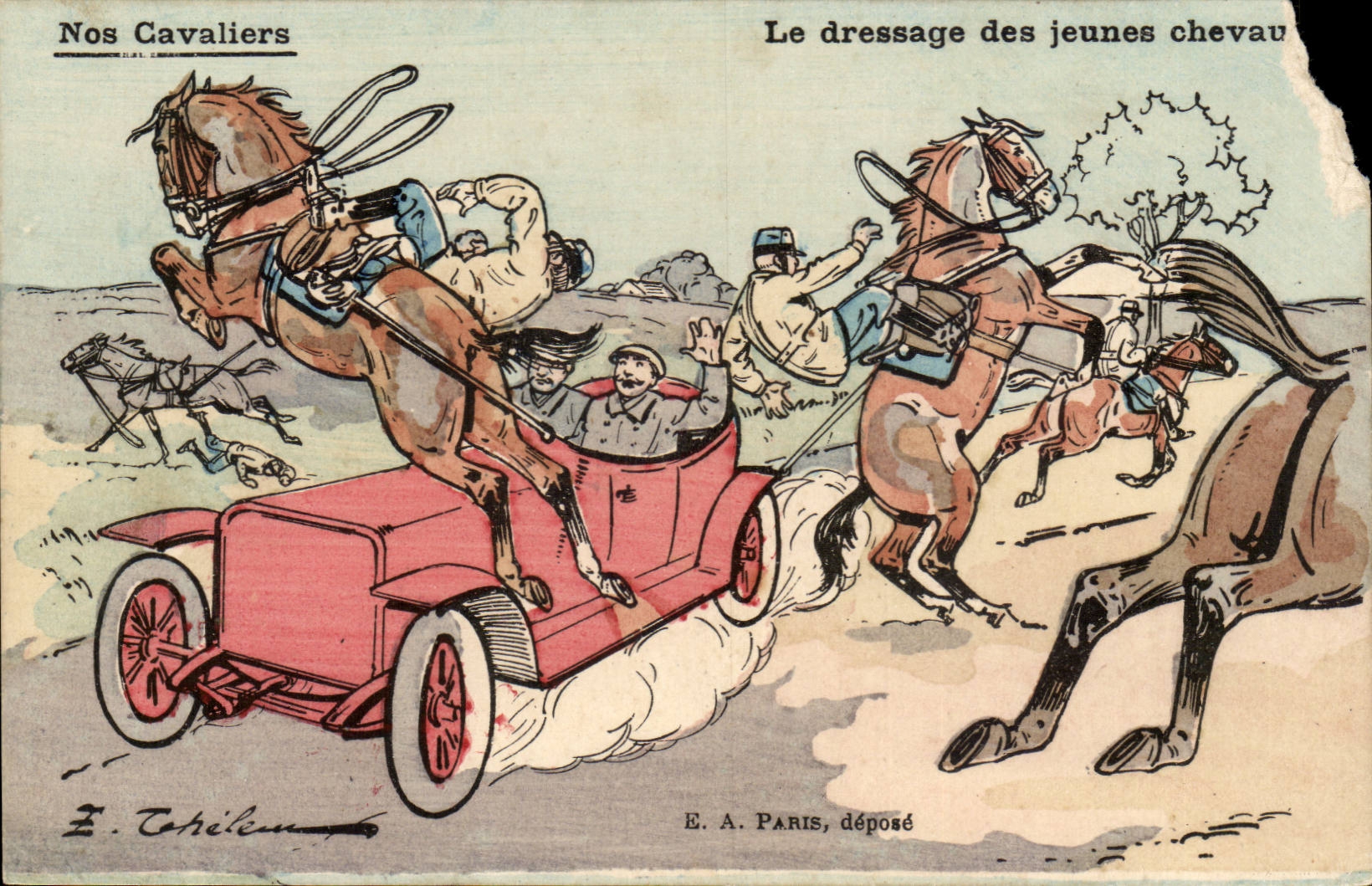 CPA Militaria Our riders the raising of the young horses (horse)