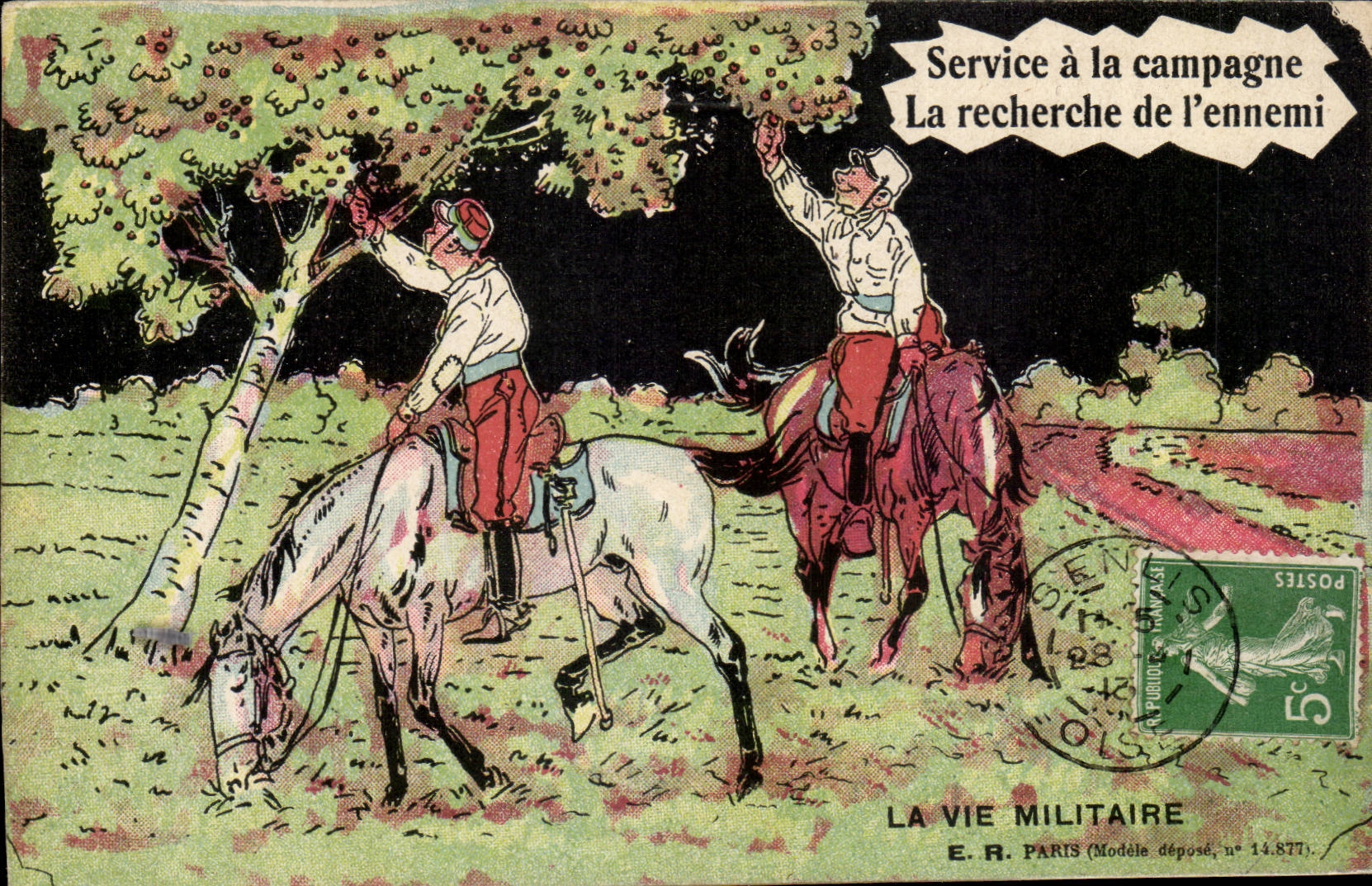 CPA Militaria military life the research of the enemy (horse)