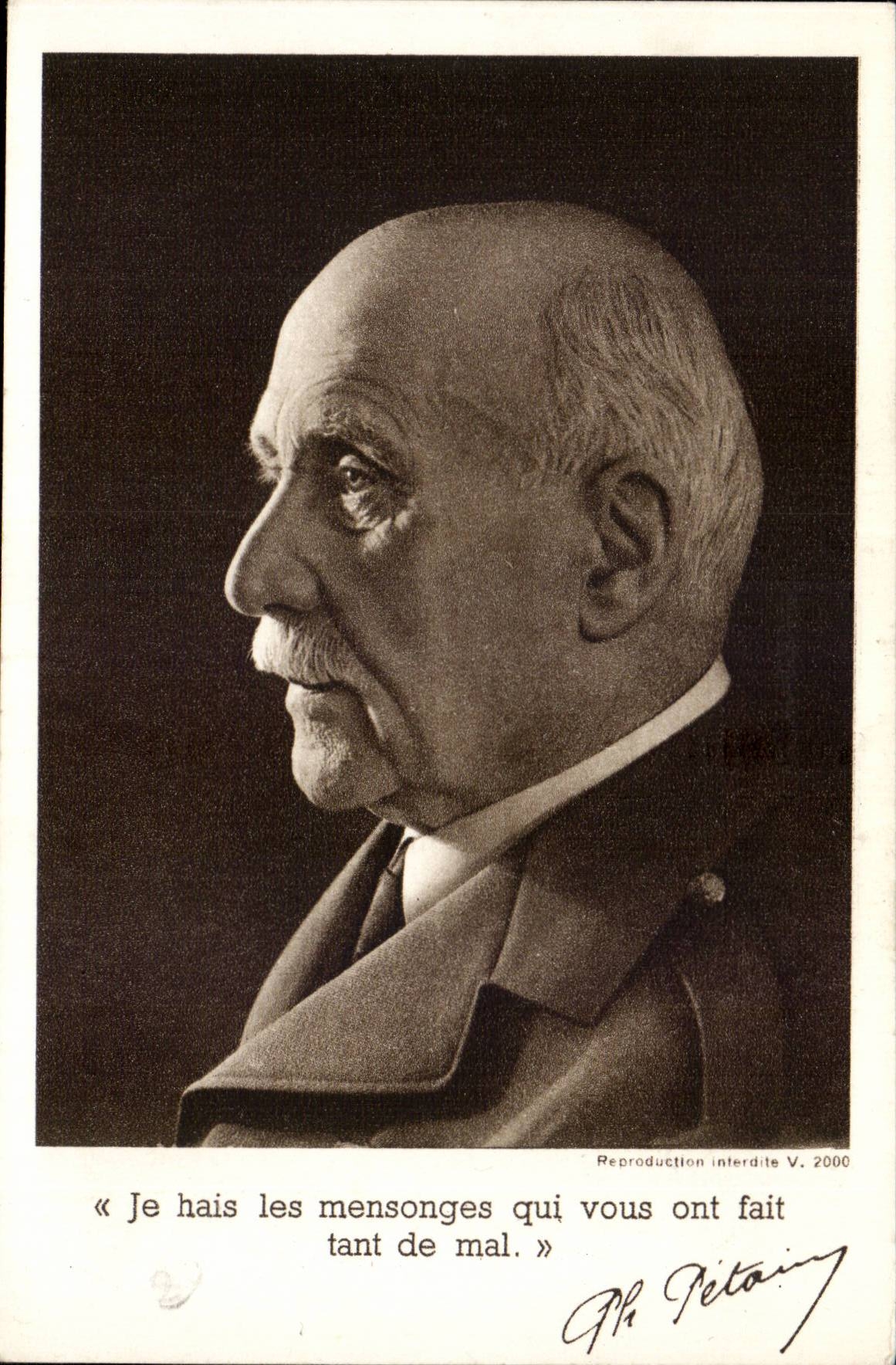 CPA Militaira Marechal Petain I hate the lies which did so much difficulty to you