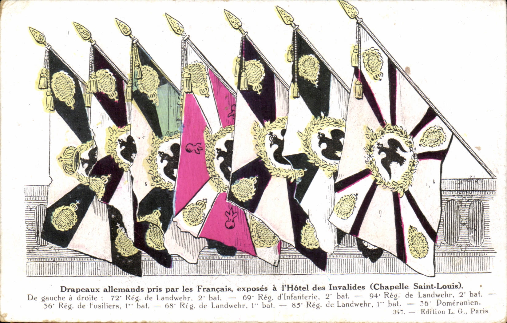 German CPA Militaria Drapeaus taken by the French expose to the hotel of Invalides