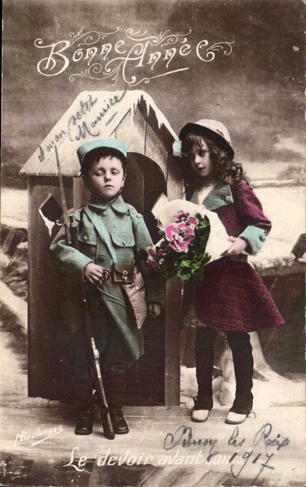 CPA Militaria Happy New Year (children)